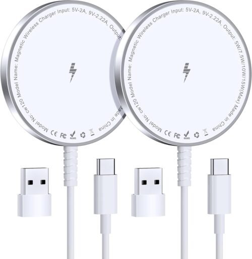 Magnetic Wireless Charger for iPhone: Compatible with Magsafe Charger iPhone 16 15 14 13 12 Series & Airpods 4 3 2 Pro – Fast 15W Max Charging Pad Strong Magnet, Dual USB-C/A Ports-Home Office Travel