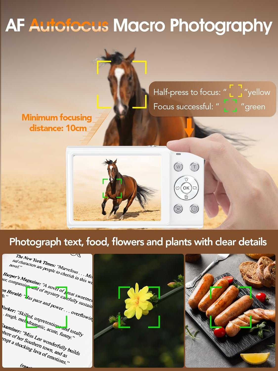 Digital Camera,Autofocus 4K Vlogging Camera for Photography with 32GB Card,48MP Portable Compact Point and Shoot Digital Camera for Teens Adult Beginner with 16X Zoom,Anti-Shake,2 Batteries(White) - Image 7