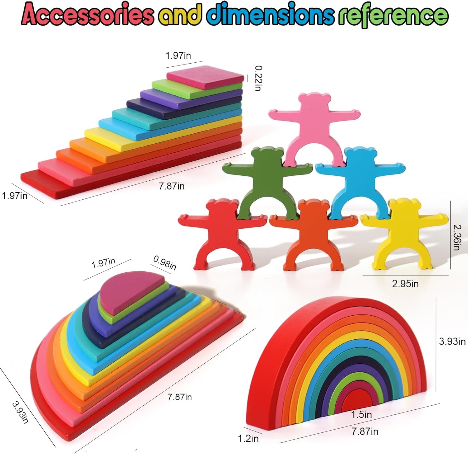 40-Piece Wooden Rainbow Stack Set, 4-in-1 Building Blocks preschoolers Early Development & Activity Toys Montessori Toys for Kids 3, 4, 5, 6 Years and Older Gifts for Boys and Girls - Image 5