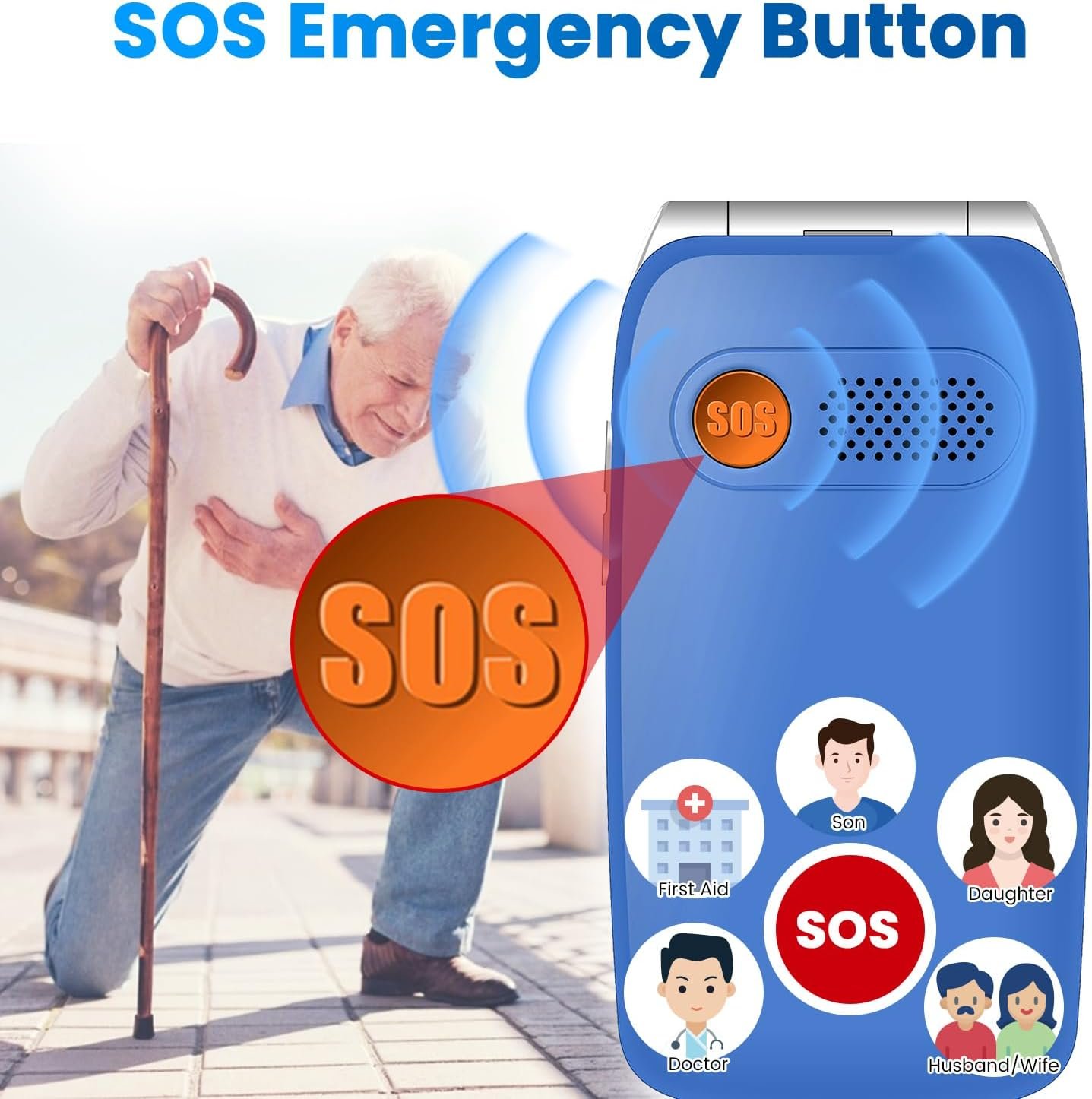 Mosthink 4G Unlocked Flip Cell Phone for Senior with Speed Talk SIM Card, SOS Big Button Basic Cell Phone for Elderly, 2.4'' HD Display, Big Volume, 1450mAh Battery with Charging Dock (Blue) - Image 7