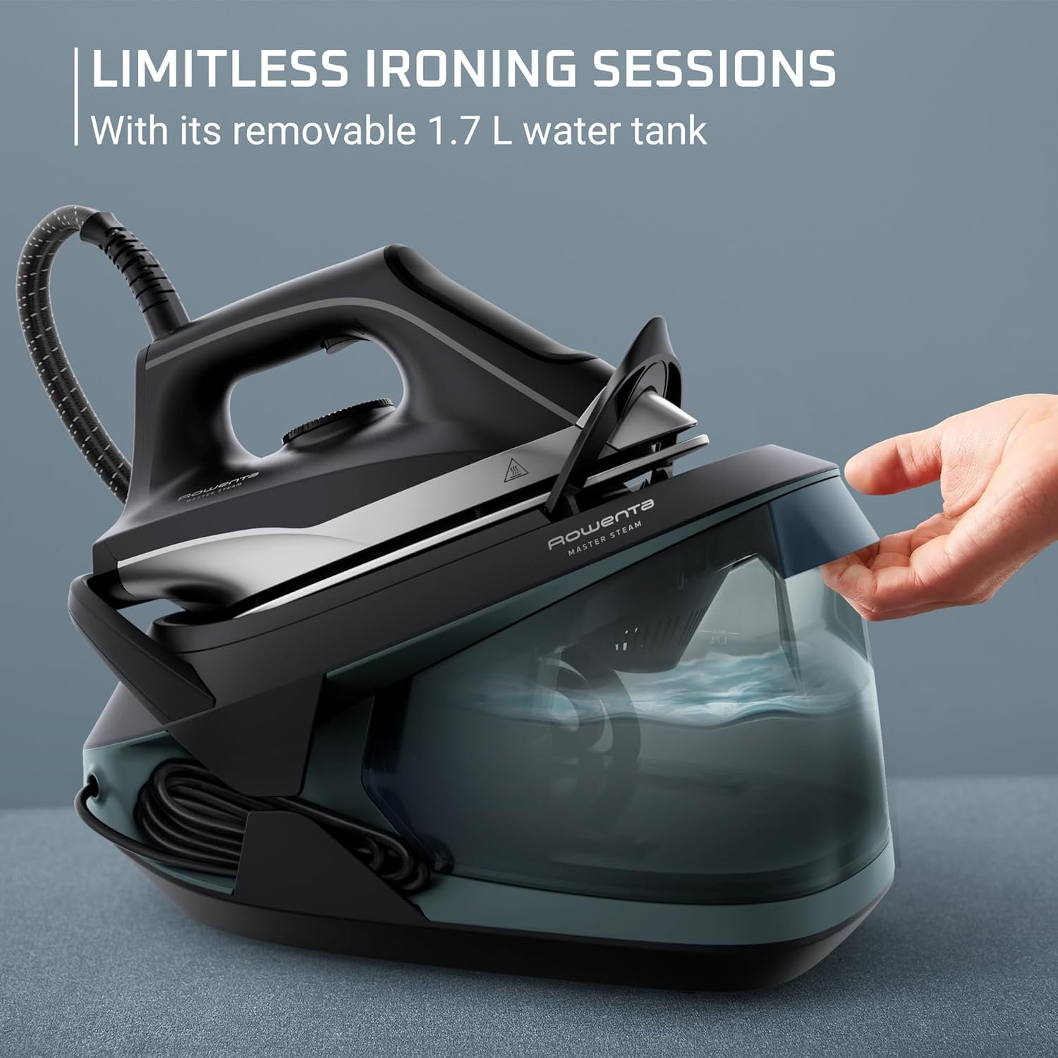 Rowenta Iron Steamer for Clothes, Master Steam Station, Professional Steam Iron For Clothes with Stainless Steel Soleplate 57 oz, 400 microsteam holes, Built-In Pump, 1750 watts, Black Green, VR8338 - Image 4