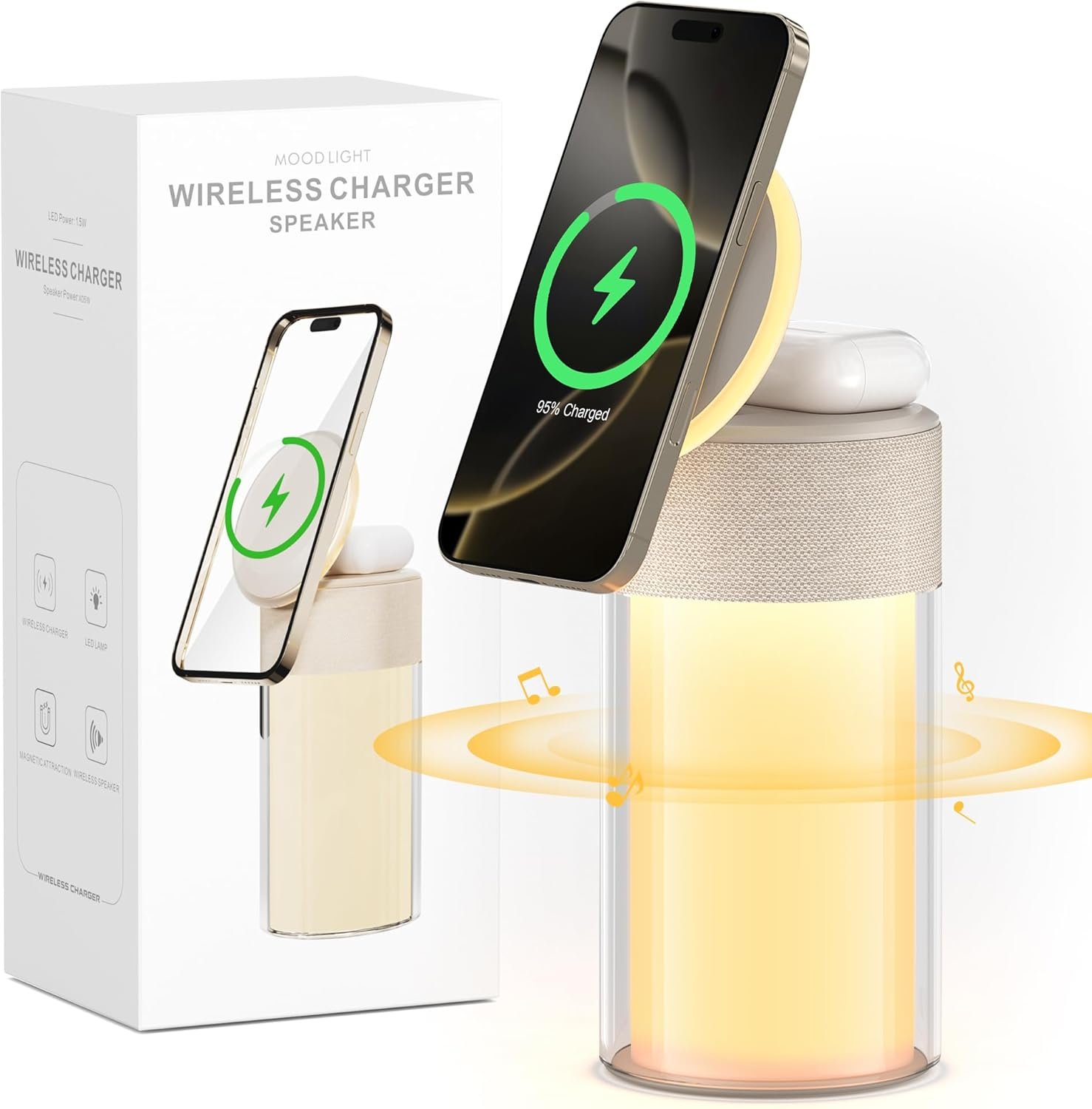 Magnetic Wireless Charger, 4 in 1 Bluetooth Speakers with Night Light for iPhone AirPods, Wireless Charging Stand for Bedroom Home Office Gifts - Image 2