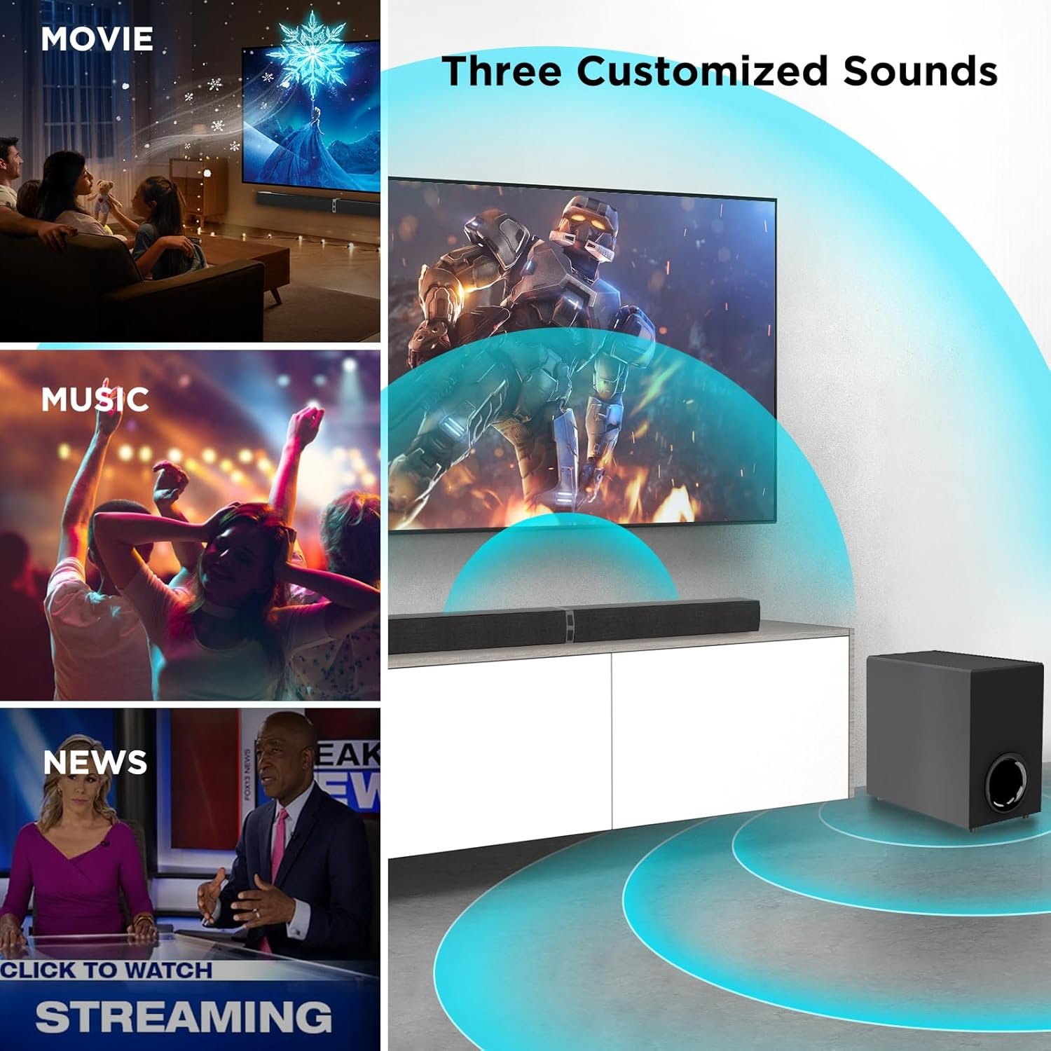 MZEIBO Sound Bar for Smart TV, 120W Sound Bar with Subwoofer, Bluetooth 5.0 Soundbar, Deep Bass, TV Audio System with ARC/Opt/AUX for Enhanced Home Theater Sound - Image 6