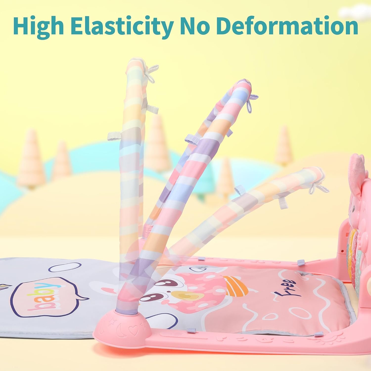 HOLYFUN Baby Play Mat Baby Gym, Play Piano Tummy Time Mat with Activity Gym, 5 Infant Learning Sensory Baby Toys, Musical Activity Center for Early Development and Entertainment, Pink - Image 9