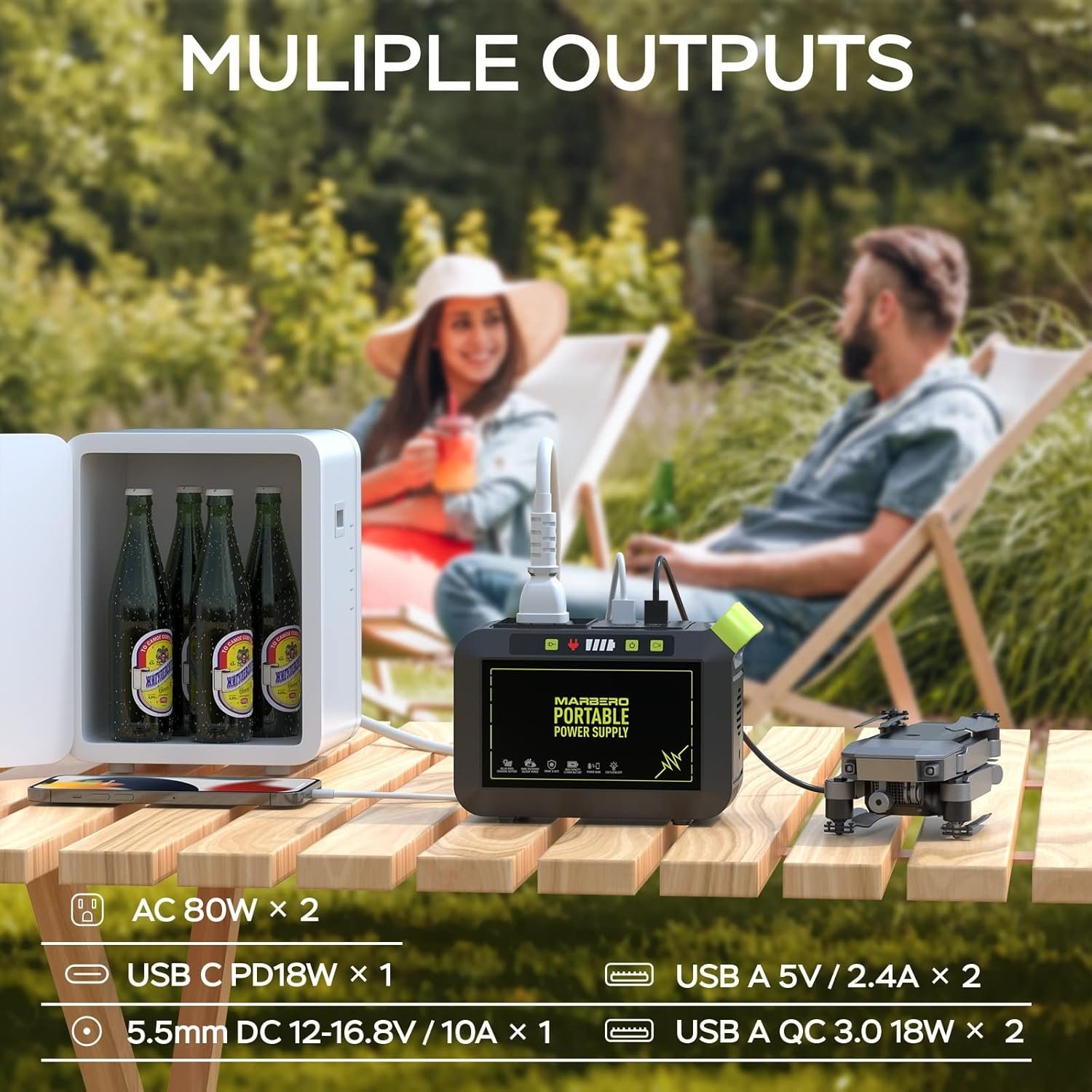 MARBERO Portable Power Station 88Wh Camping Lithium Battery Solar Generator Fast Charging with AC Outlet 120W Peak Power Bank(Solar Panel Optional) for Home Backup Outdoor Emergency RV Van Hunting - Image 3