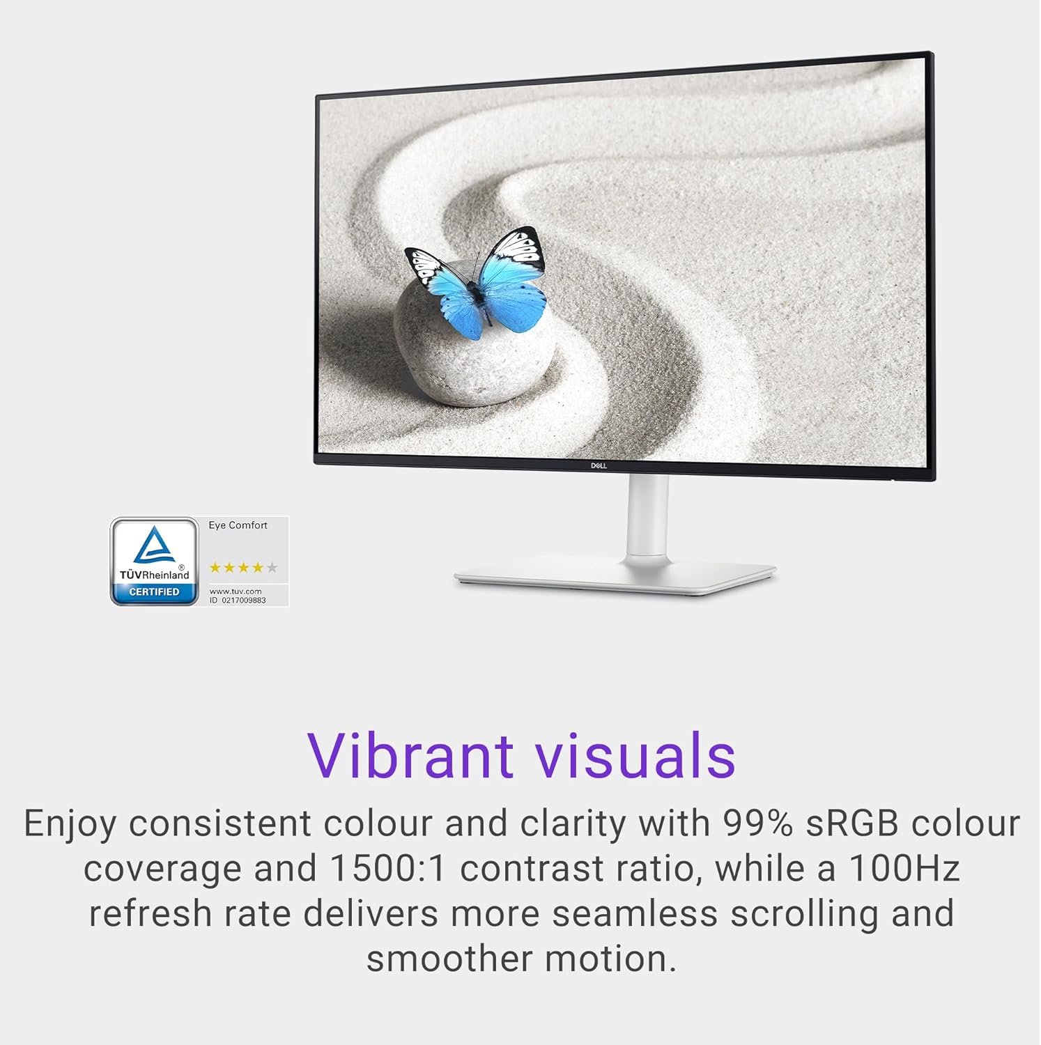 Dell S2725HS 27 Inch Monitor, FHD (1920x1080) Display, 100Hz Refresh Rate, 1500:1 Contrast Ratio, TÜV Rheinland Eye Comfort 4 Star, Integrated 2x5W Speaker, Height/Tilt/Swivel/Pivot- Ash White Color - Image 5