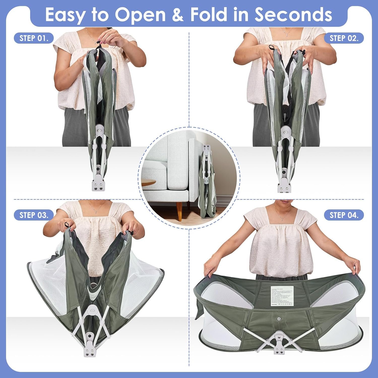 Portable Baby Bassinet Travel Baby Bed, Baby Cribs Travel Pod for Outdoors Baby Lounger Infant Travel Bed with Mosquito Net and Sunshade Canopy, Lightweight Washable Foldable - Image 5