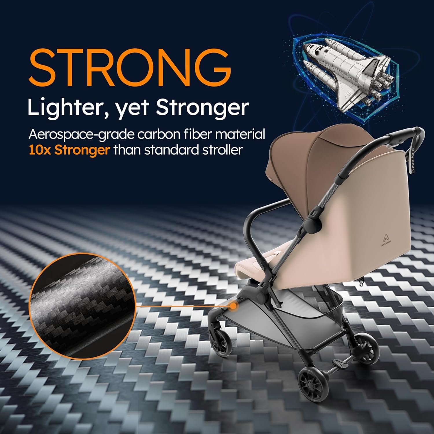 Lightweight Baby Strollers for Airplane, Ultra-Compact Travel Stroller, Light & Strong Portable Toddler Stroller with Carbon Fiber Frame and UPF 50+ Waterproof Fabric, Only 9.9 lbs, Brown - Image 9