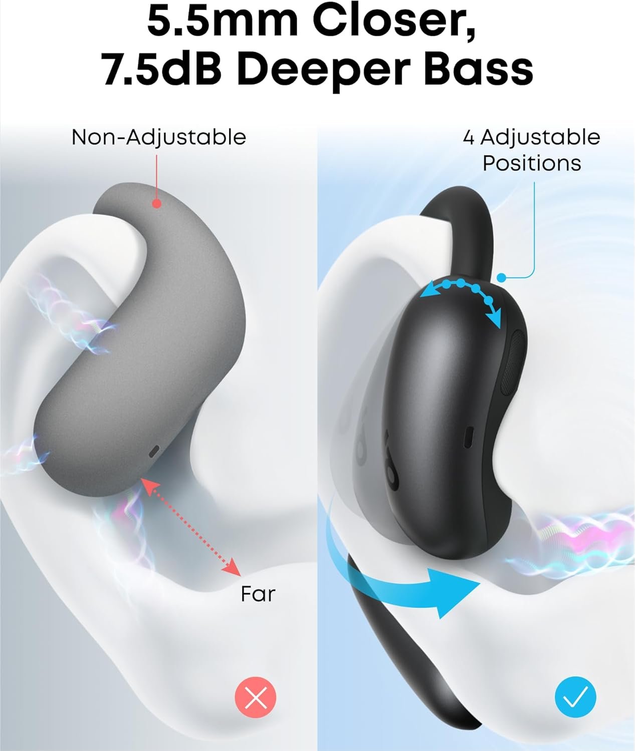 soundcore AeroFit 2 by Anker, Open-Ear Headphones, 4 Adjustable Positions for Every Ear Size, 2x Richer Bass, Hi-Res, 42H Playtime, IP55, AI Clear Calls,Wireless Charging,Translation Earbuds Real Time - Image 6