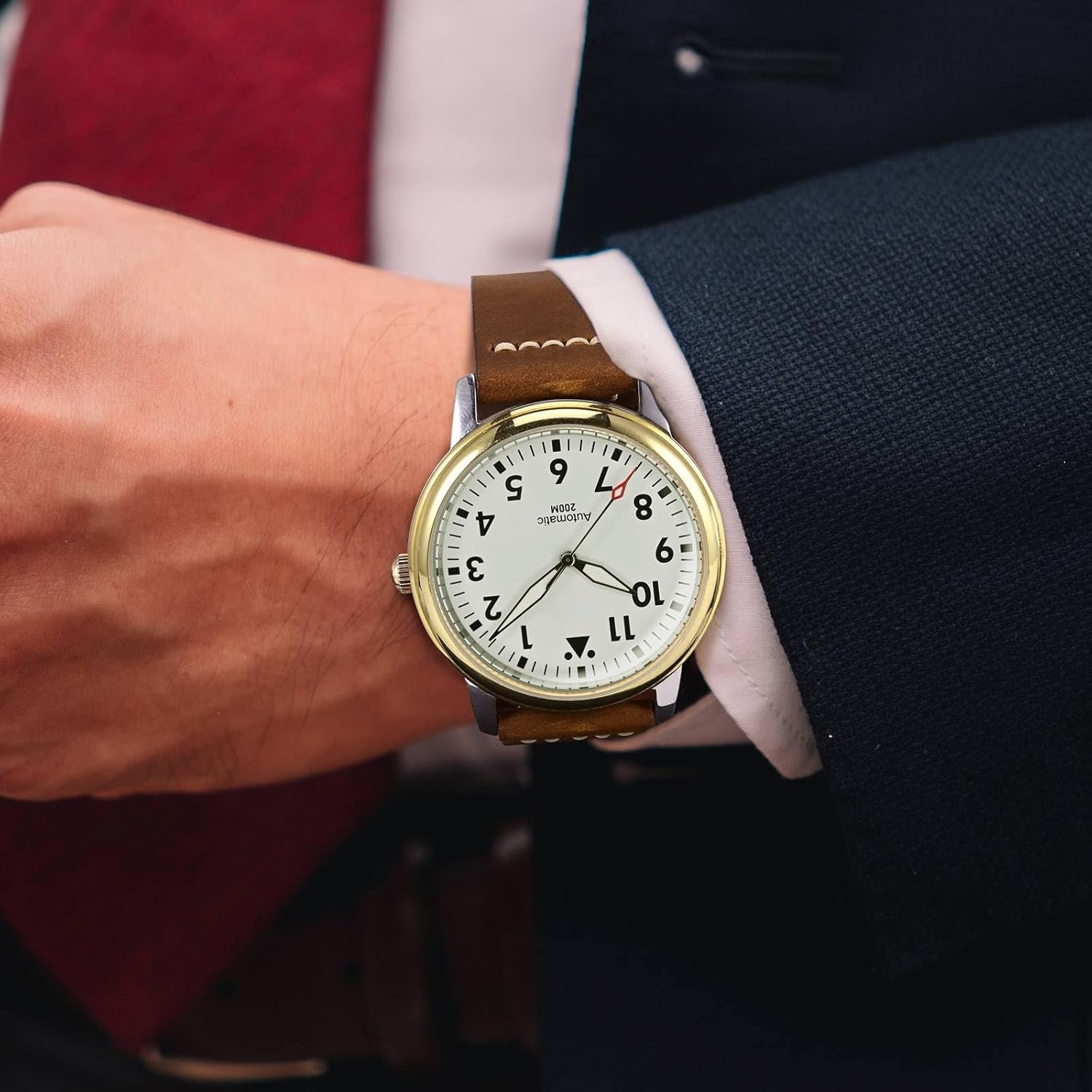 WOCCI 22mm Old-fashioned Watch Band for Men, Top Grain Leather, Silver Brushed Buckle (Caramel Brown) - Image 6