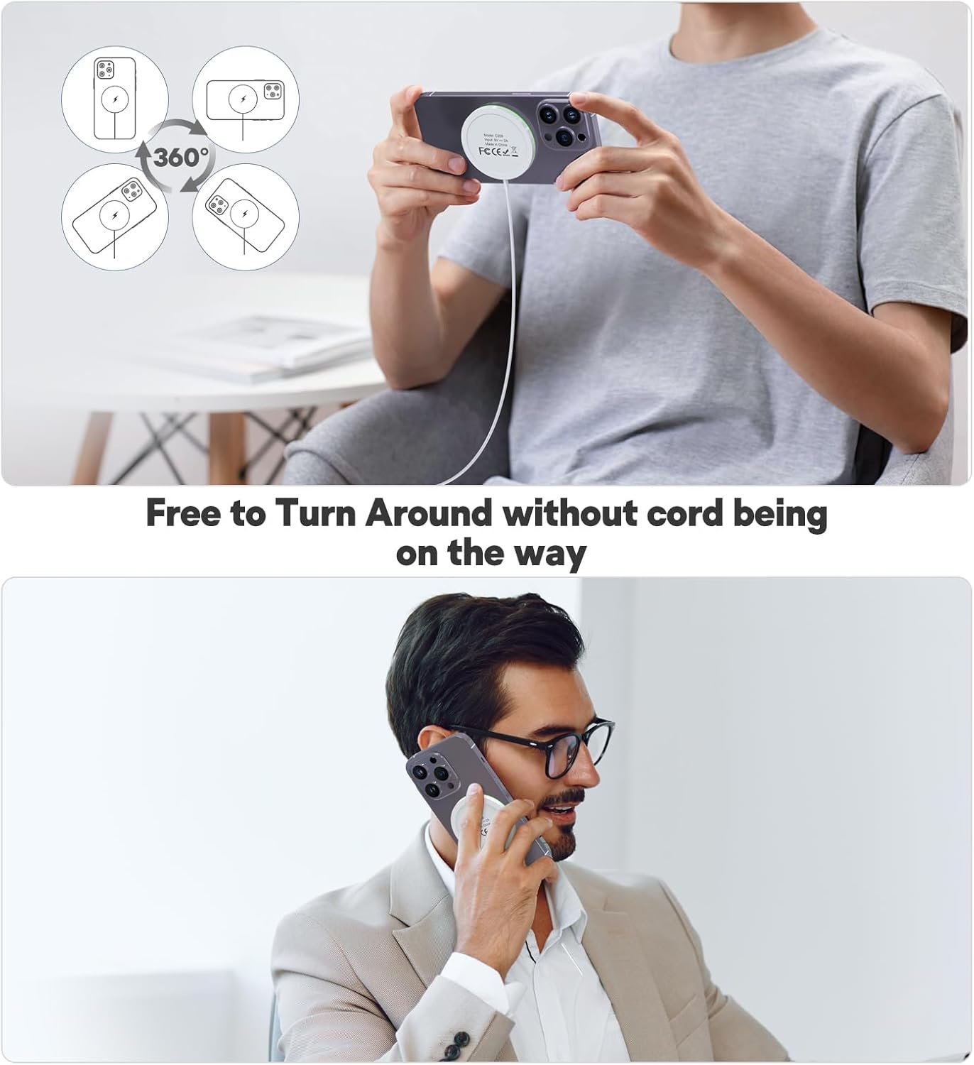 Magnetic Wireless Charger 15W Mag Safe Charger-Fast Charging Pad Compatible with iPhone16/15/14/13/12 Series & Airpods 2 3 Pro-LED Mag-Safe Pad with Dual Charging Ports Original Replacement(White) - Image 3