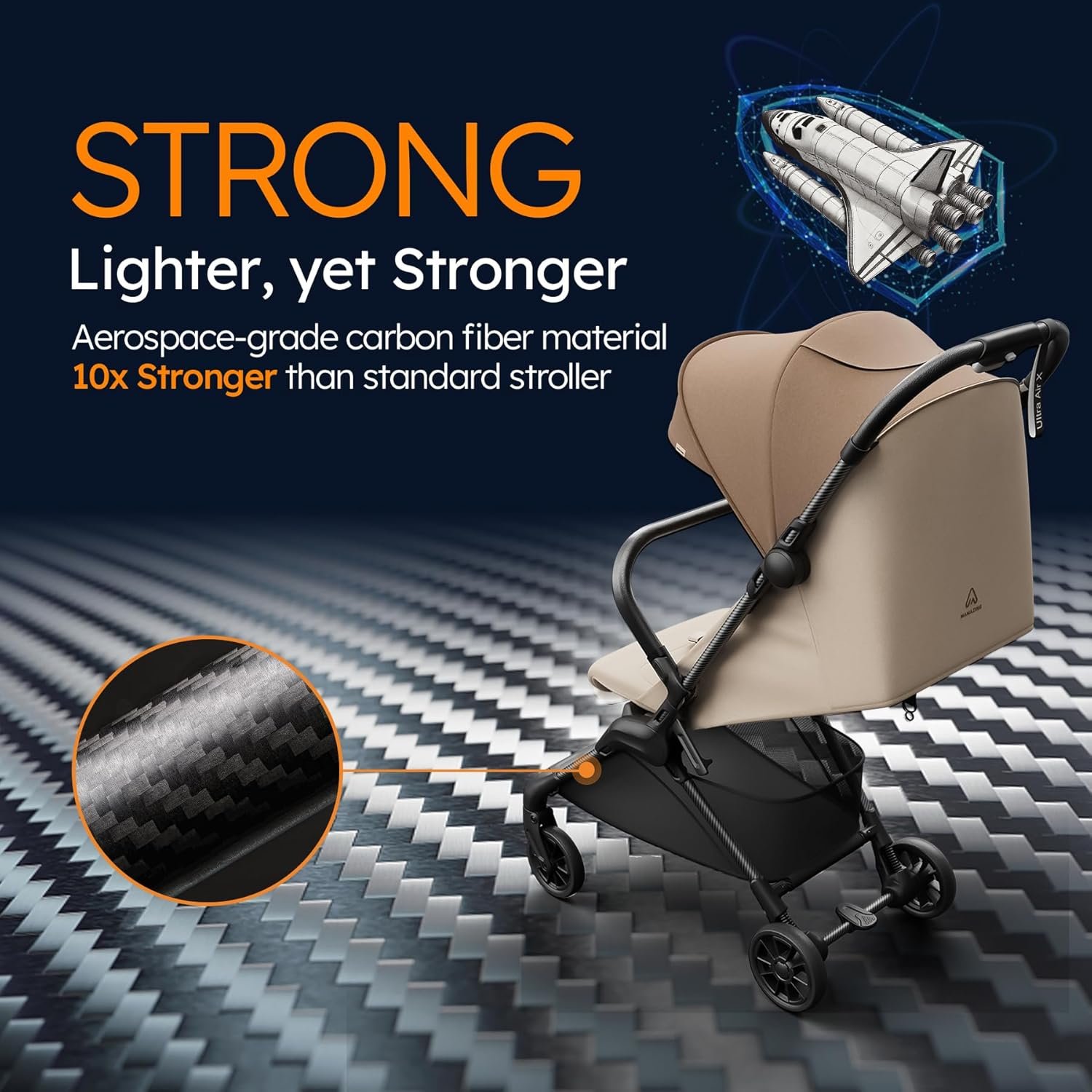 Lightweight Baby Strollers for Airplane, Ultra-Compact Travel Stroller, Light & Strong Portable Toddler Stroller with Carbon Fiber Frame and UPF 50+ Waterproof Fabric, Only 9.9 lbs, Brown - Image 4