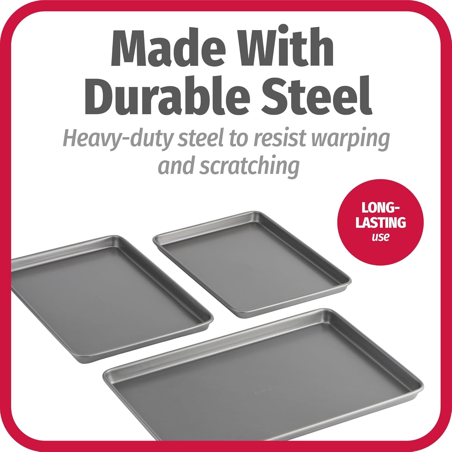 GoodCook Everyday Nonstick Carbon Steel Baking Sheet Set, 3 Pack – Small 13” x 9”, Medium 15” x 10”, Large 17” x 11” – Carbon Steel Cooking Pans, Cookie Sheet Bakeware Set - Image 6