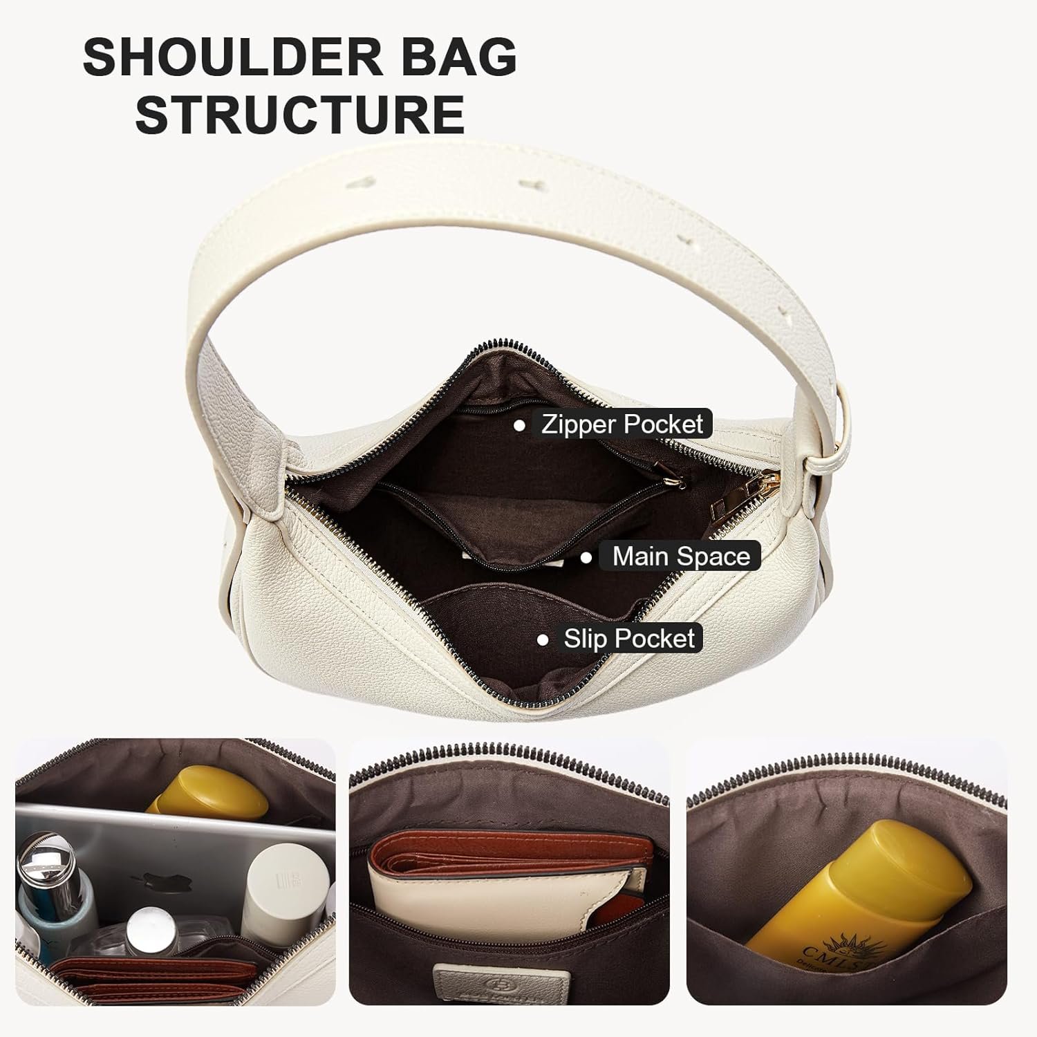 BOSTANTEN Crescent Shoulder Bag for Women Trendy Crossbody Hobo Purse Vegan Leather Clutch Handbag Adjustable Strap - Image 6