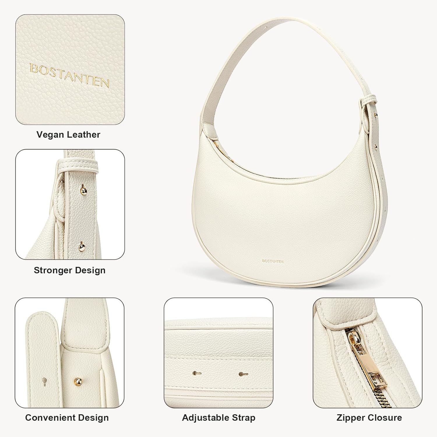 BOSTANTEN Crescent Shoulder Bag for Women Trendy Crossbody Hobo Purse Vegan Leather Clutch Handbag Adjustable Strap - Image 7