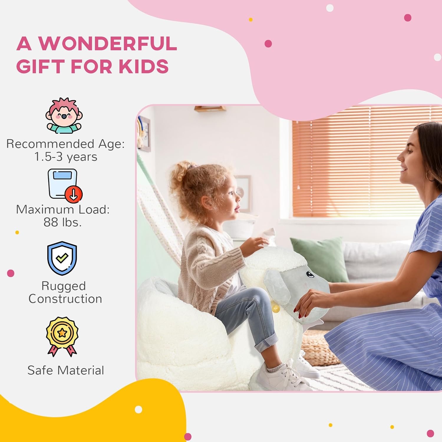 Qaba Baby Rocking Horse Sheep, Plush Lamb Rocker, Rocking Animal with Seat Belt, Sounds & Pedals for Kids 18-36 Months, Gray - Image 9