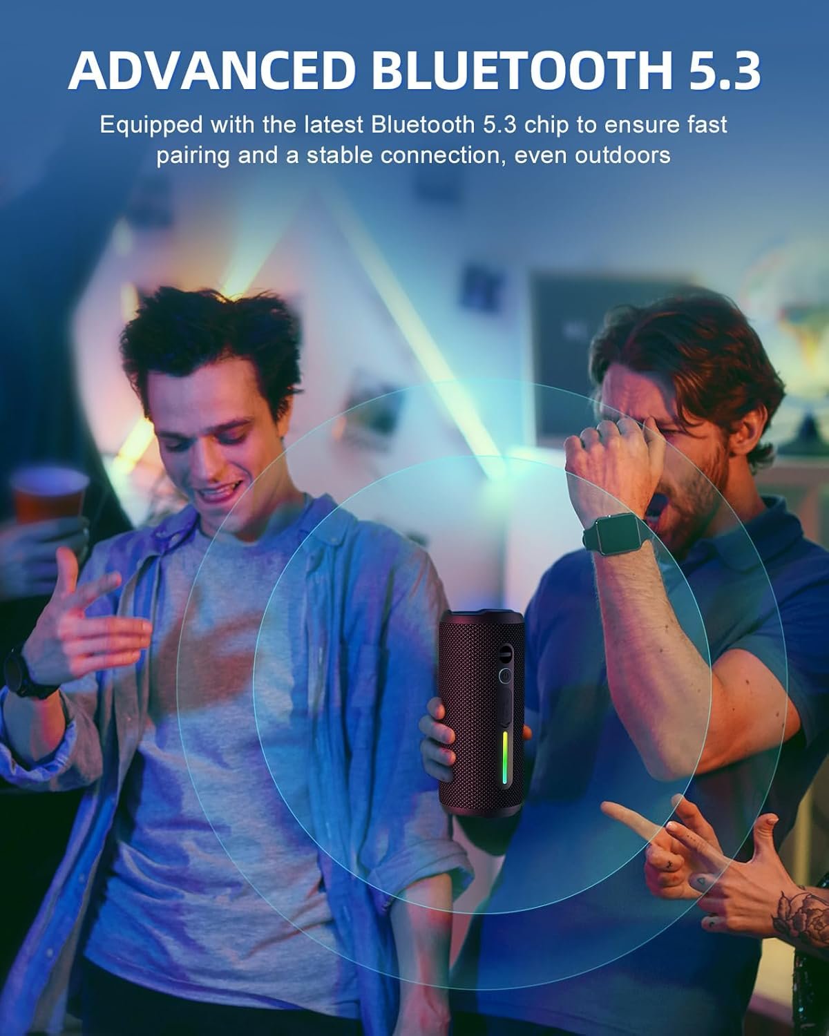 OHAYO Portable Bluetooth Speaker - IPX7 Waterproof, Wireless Stereo Pairing, 25-Hour Playtime, 24W Loud Sound, Bluetooth 5.3, Bass Boost, LED Lights, for Home/Shower/Outdoor/Beach/Travel, Gift Ideas - Image 6