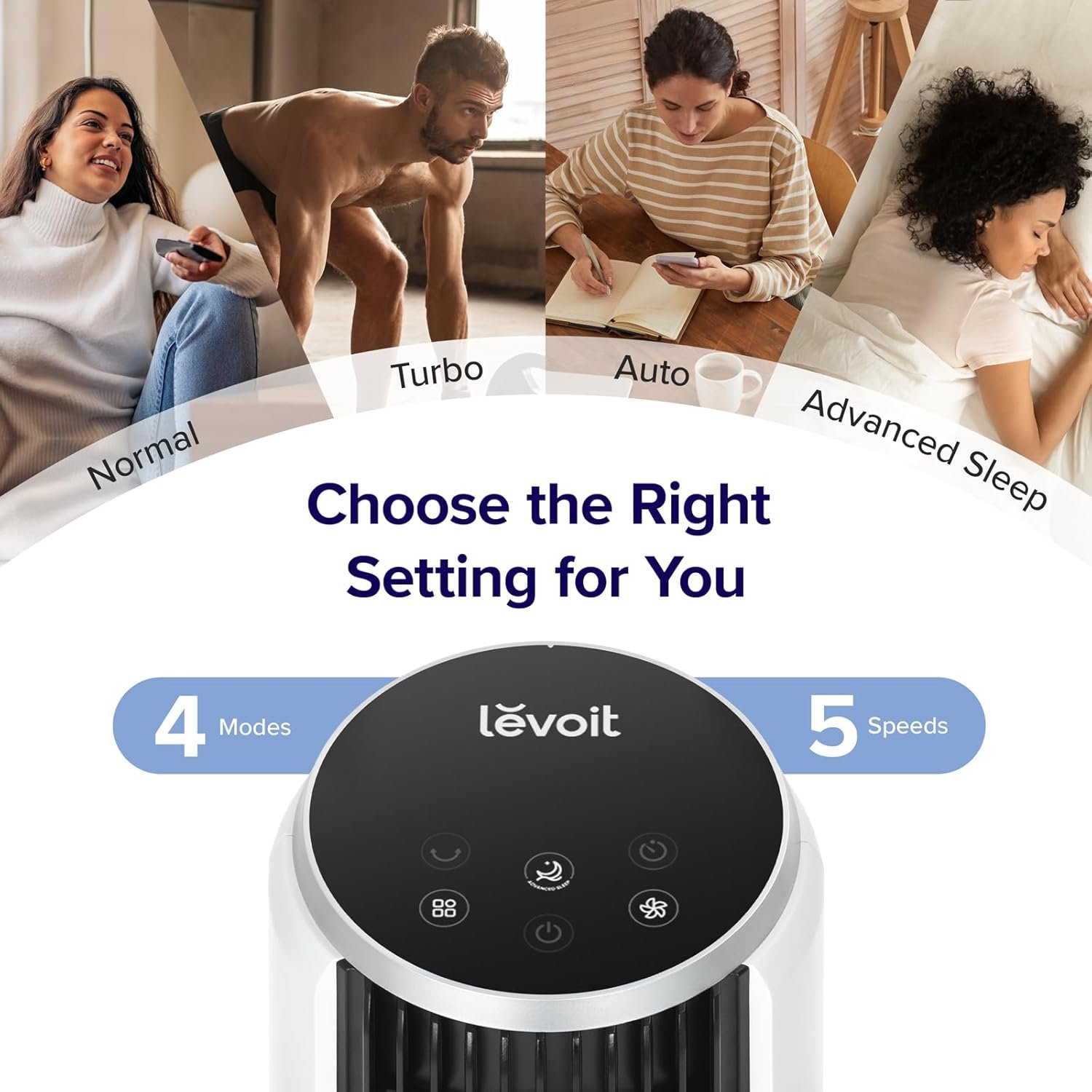 LEVOIT Tower Fan for Bedroom, Standing Fan that Blows Cold Air for Home, 28dB Quiet for Sleep, Remote, 90° Oscillation, 12H Timer, 25ft/s Velocity, 5 Speeds, 4 Modes, Bladeless 36 inch, White - Image 5
