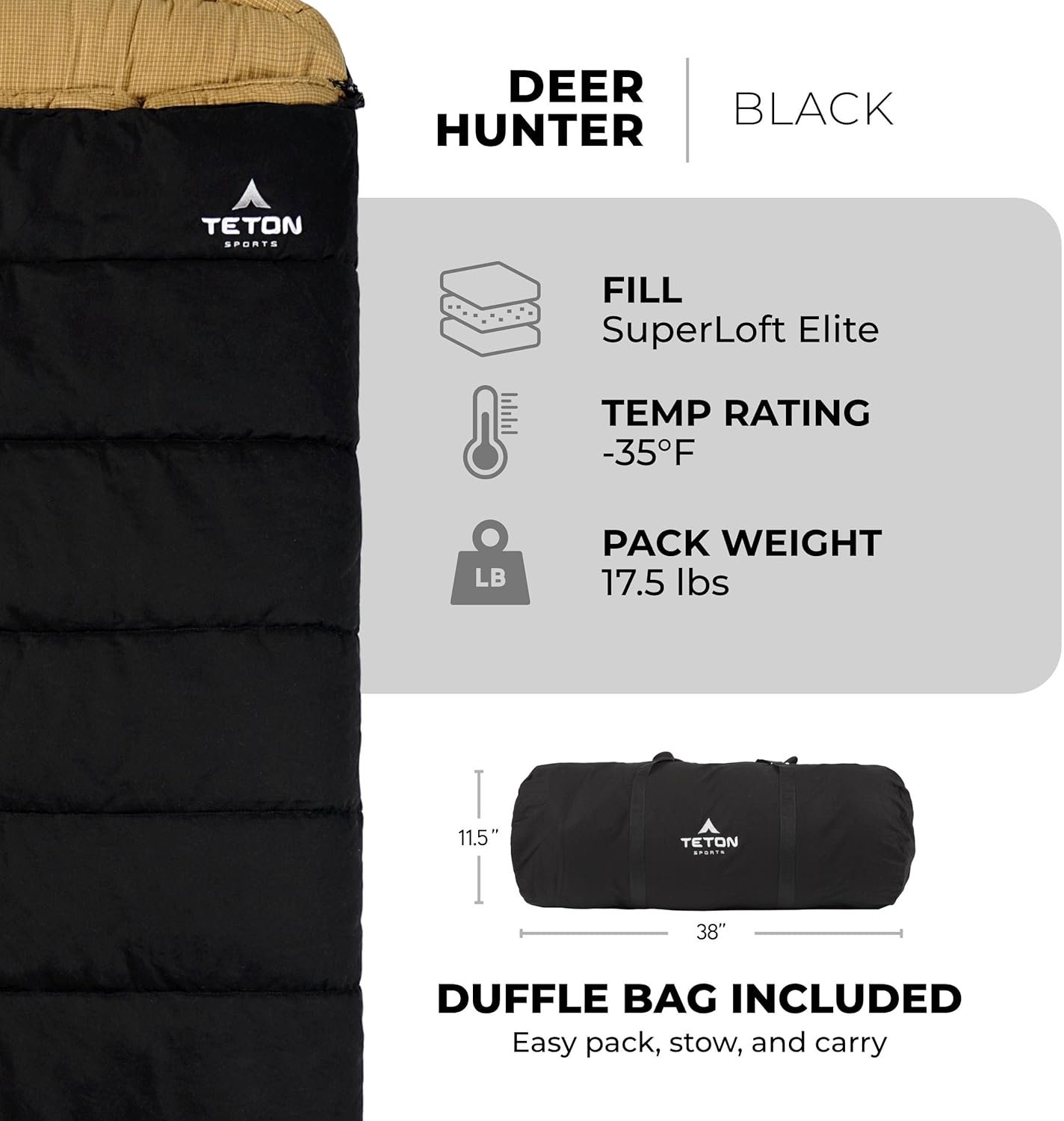 TETON Sports Deer Hunter -35F and 0F Degree Sleeping Bag. Warm and Comfortable Camping Sleeping Bags, Teton Tough Canvas Shell for Camping, Hunting, and Cold Weather - Image 4