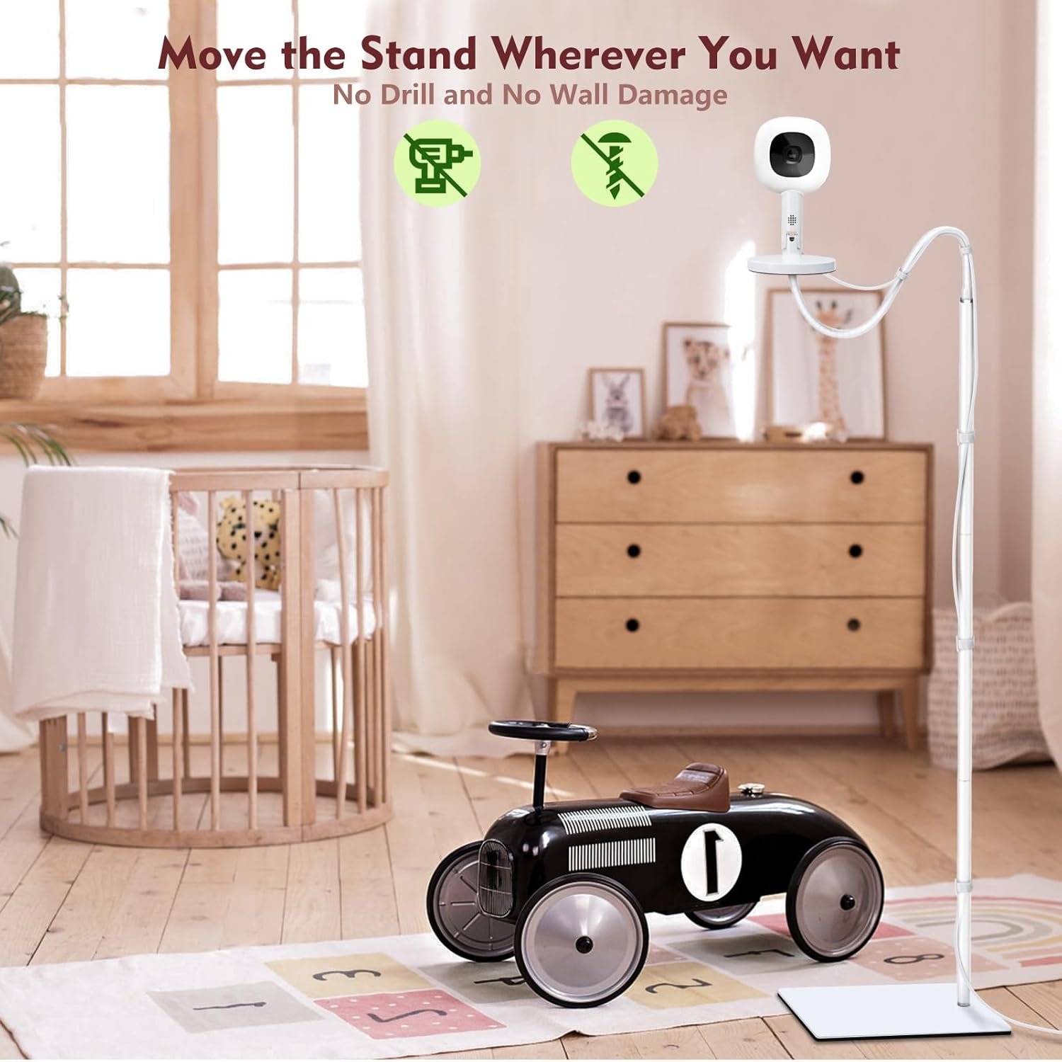 Baby Monitor Floor Stand Compatible with Infant Optics, Babysense, Nanit Pro, Owlet, Baby Ganibs, Bonoch, Adjustable Height from 37.4-68.8, Universal Baby Camera Stand Mount, Safety for Nursery - Image 4