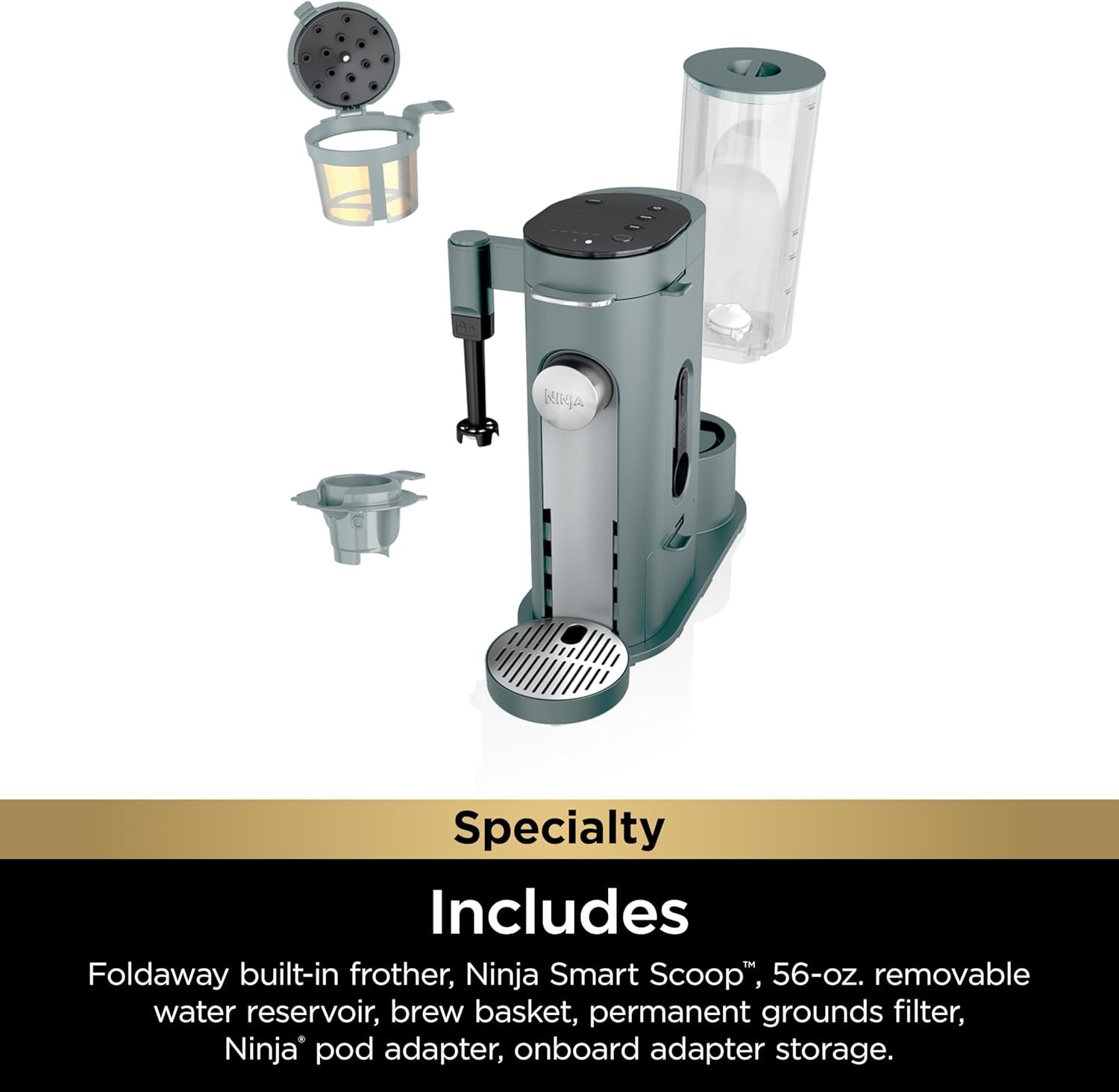 Ninja Pods & Grounds Specialty Single-Serve Coffee Maker, K-Cup Pod Compatible, Built-In Milk Frother, 6-oz. Cup to 24-oz. Travel Mug Sizes, Iced Coffee Maker, 1550 watts, Sage Green, PB051SG - Image 12