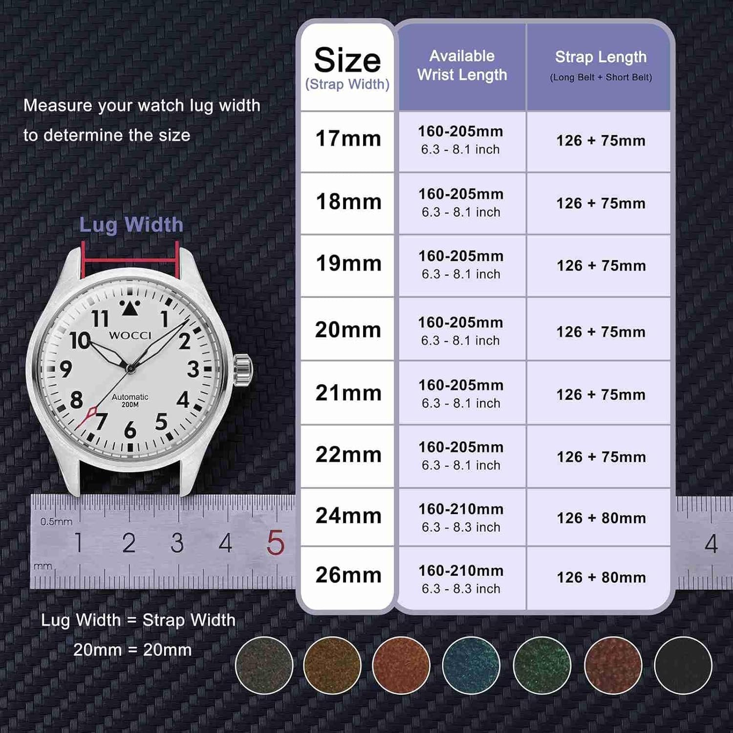 WOCCI 22mm Old-fashioned Watch Band for Men, Top Grain Leather, Silver Brushed Buckle (Caramel Brown) - Image 5