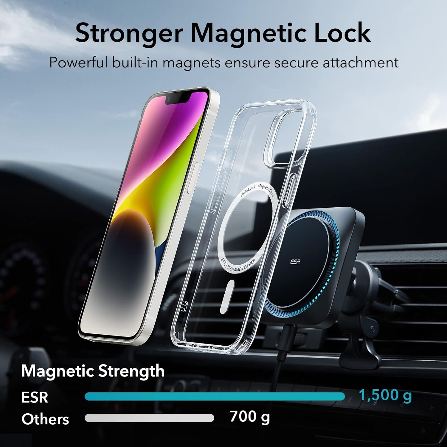 ESR Case for iPhone 13 and iPhone 14 Case, Compatible with MagSafe, Classic Hybrid Magnetic Mobile Phone Case with HaloLock, Military Standard Drop Protection Case, Scratch-Resistant Back, Clear - Image 5