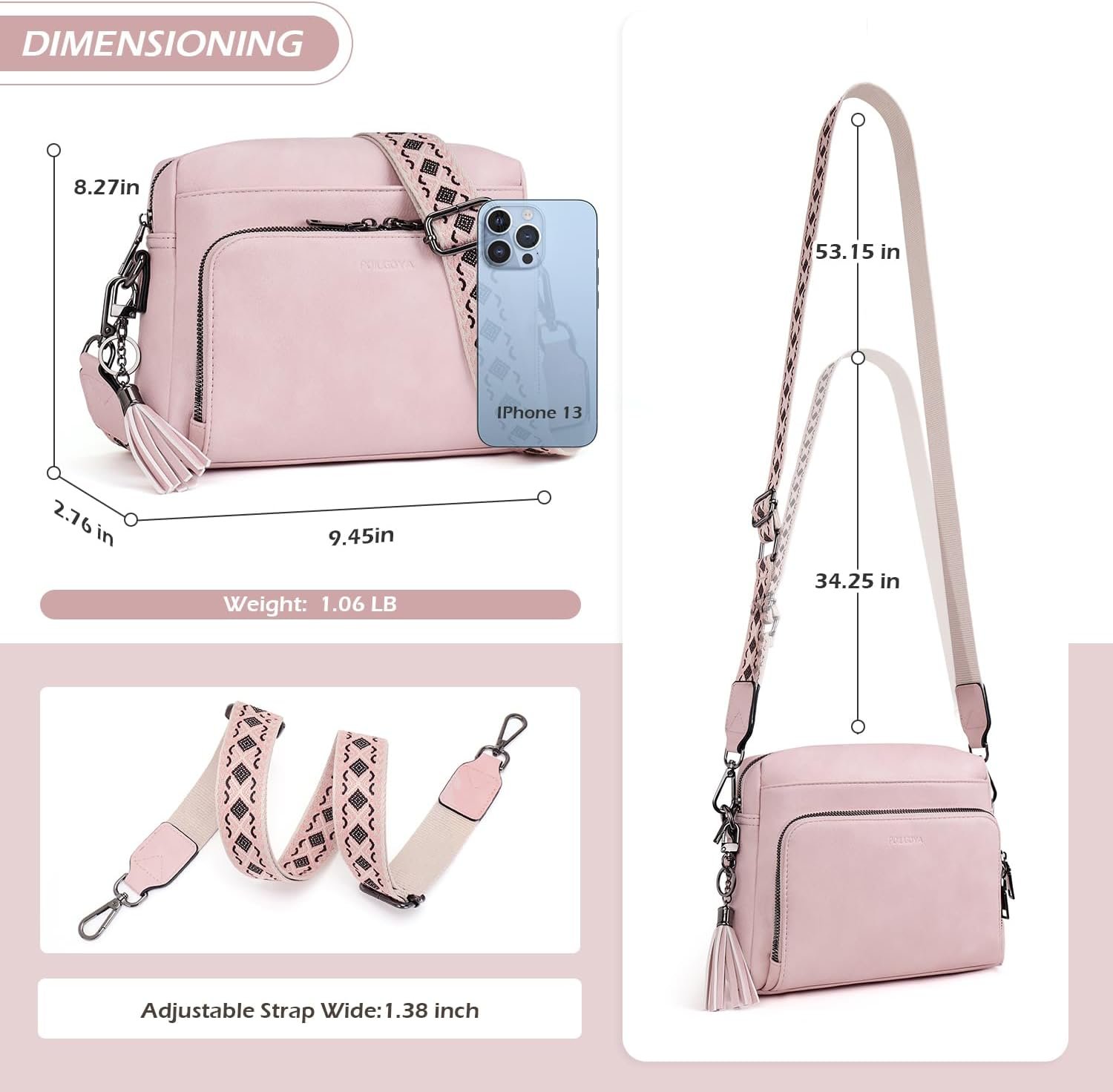 POIUGOYA Crossbody Purses for Women Trendy,Vegan Leather Medium Crossbody Bag,Women's Crossbody Travel Purse Built in Wallet - Image 6