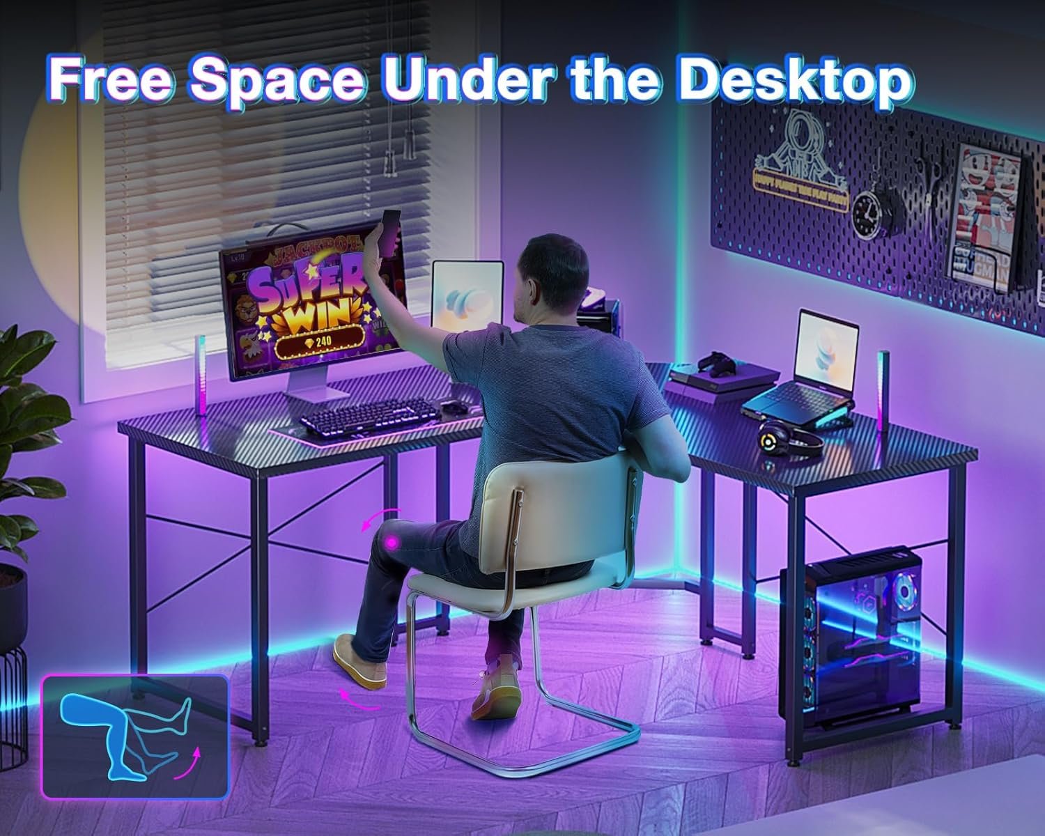 Casaottima L Shaped Gaming Desk, Corner Desk Gaming Table for Home Office, Computer Desk Sturdy Writing Workstation for Small Space, Easy to Assemble, 51 inch, Carbon Fiber Surface, Black - Image 7