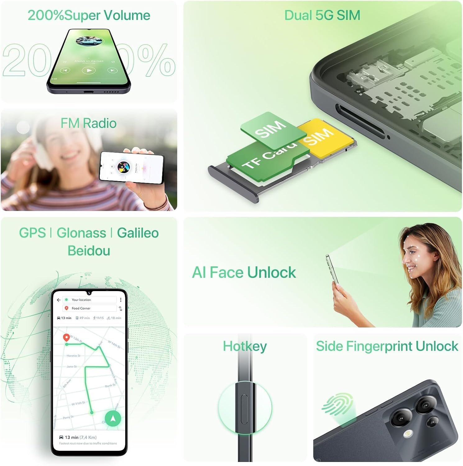 UMIDIGI G9 5G Cell Phone, Android 14 Unlocked Phones, 12(6+6) GB +128GB/1TB TF Expand, 5G Dual SIM, 50MP Camera, 6.75" HD+ 90Hz Display, AI Face & Fingerprint Unlock, 5000mAh Android Phone Black - Image 5