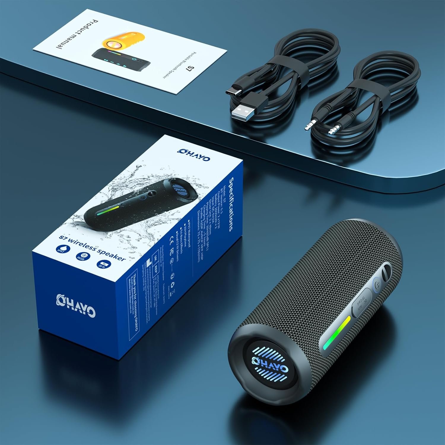 OHAYO Portable Bluetooth Speaker - IPX7 Waterproof, Wireless Stereo Pairing, 25-Hour Playtime, 24W Loud Sound, Bluetooth 5.3, Bass Boost, LED Lights, for Home/Shower/Outdoor/Beach/Travel, Gift Ideas - Image 9