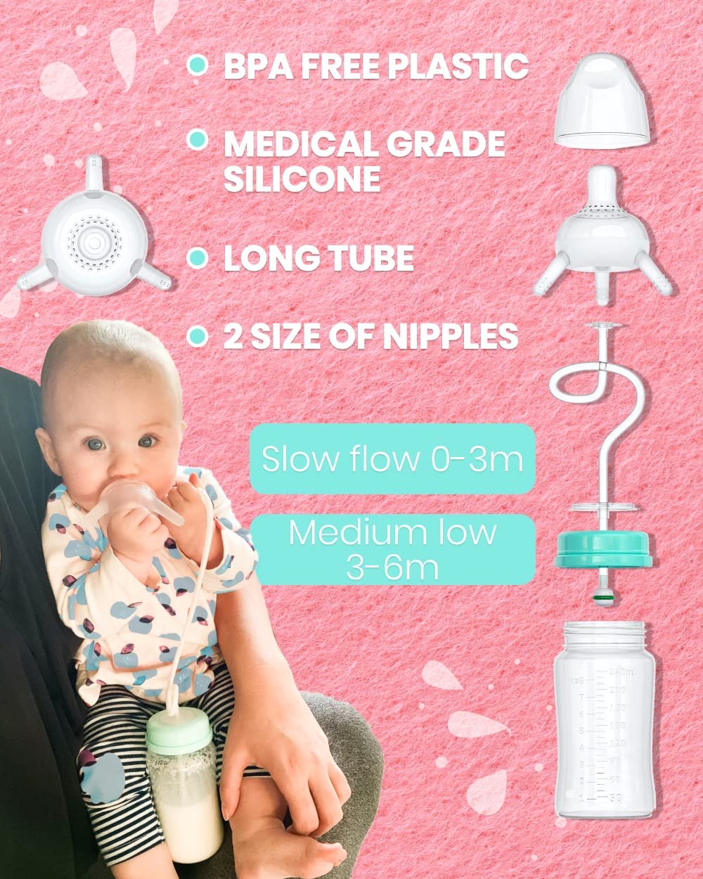 TidyFriend Self Feeding Baby Bottle 8oz Bottle Holder for Baby - 2 Pack Baby Bottle with Straw, Anti Colic, for Convenient Feeding (Green) - Image 8