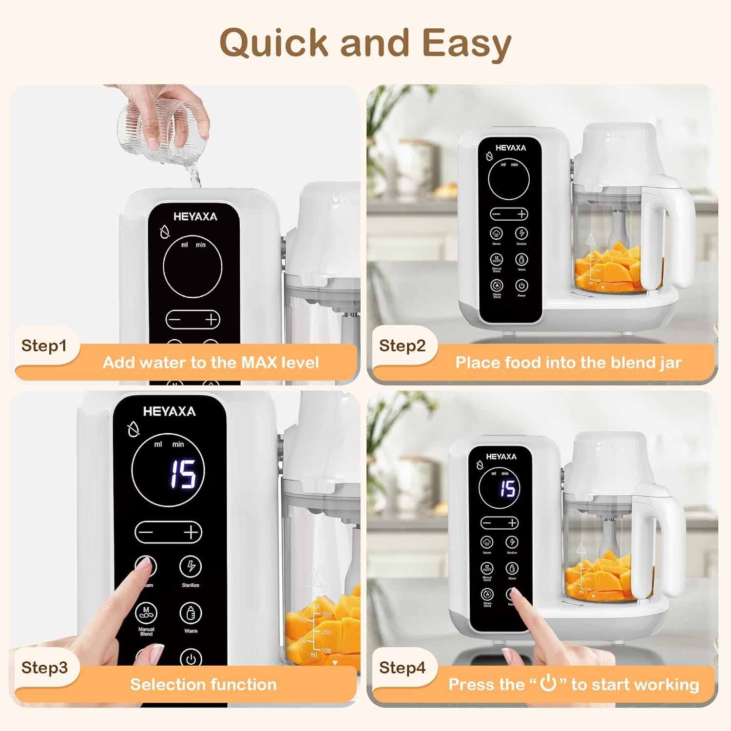 Baby Food Maker, Baby Food Processor with Automatic Cooking & Grinding, Food Steamer Puree Blender with Self-Cleaning Function, BPA Free (White) - Image 8