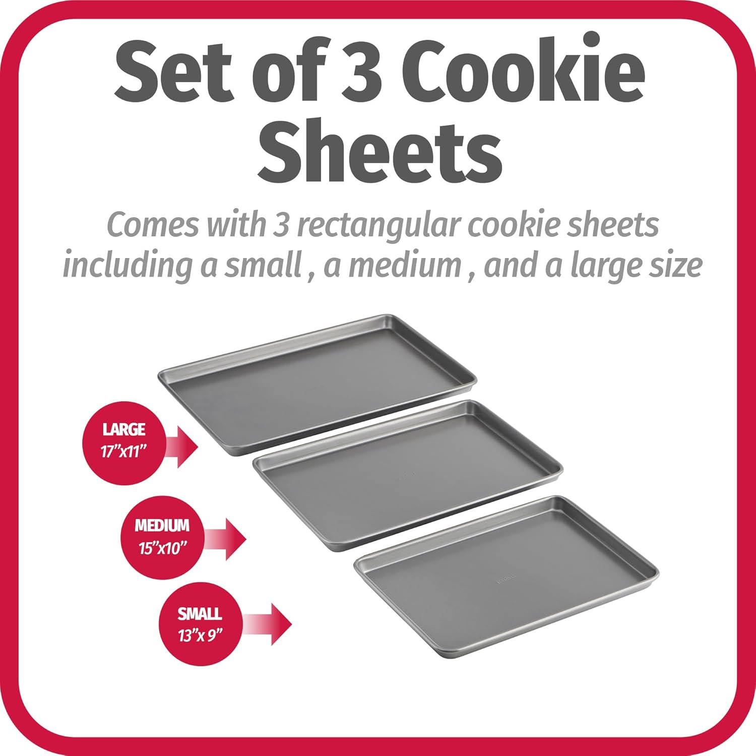 GoodCook Everyday Nonstick Carbon Steel Baking Sheet Set, 3 Pack – Small 13” x 9”, Medium 15” x 10”, Large 17” x 11” – Carbon Steel Cooking Pans, Cookie Sheet Bakeware Set - Image 3