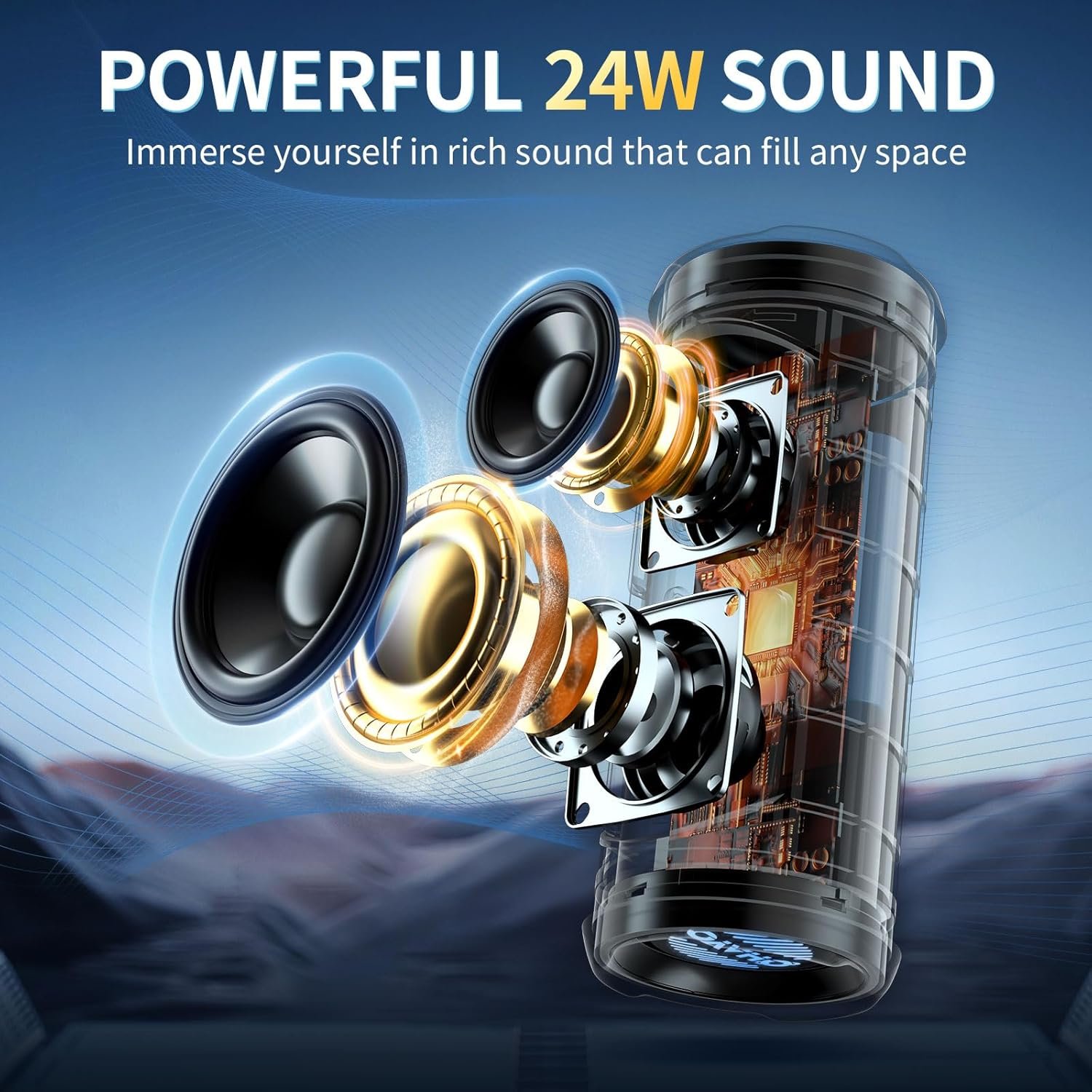 OHAYO Portable Bluetooth Speaker - IPX7 Waterproof, Wireless Stereo Pairing, 25-Hour Playtime, 24W Loud Sound, Bluetooth 5.3, Bass Boost, LED Lights, for Home/Shower/Outdoor/Beach/Travel, Gift Ideas - Image 3