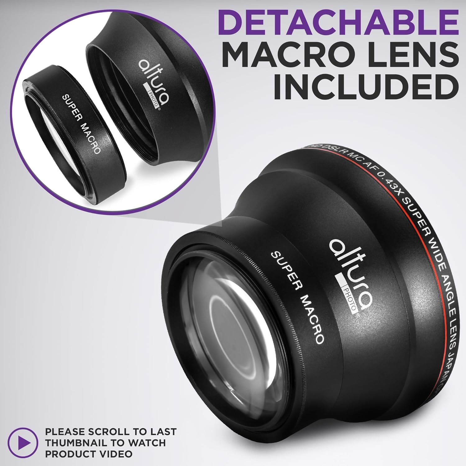 58MM 0.43x Altura Photo Professional HD Wide Angle Lens (w/Macro Portion) for Canon EOS 70D 77D 80D 90D Rebel T8i T7 T7i T6i T6s T6 SL2 SL3 DSLR Cameras - Image 6