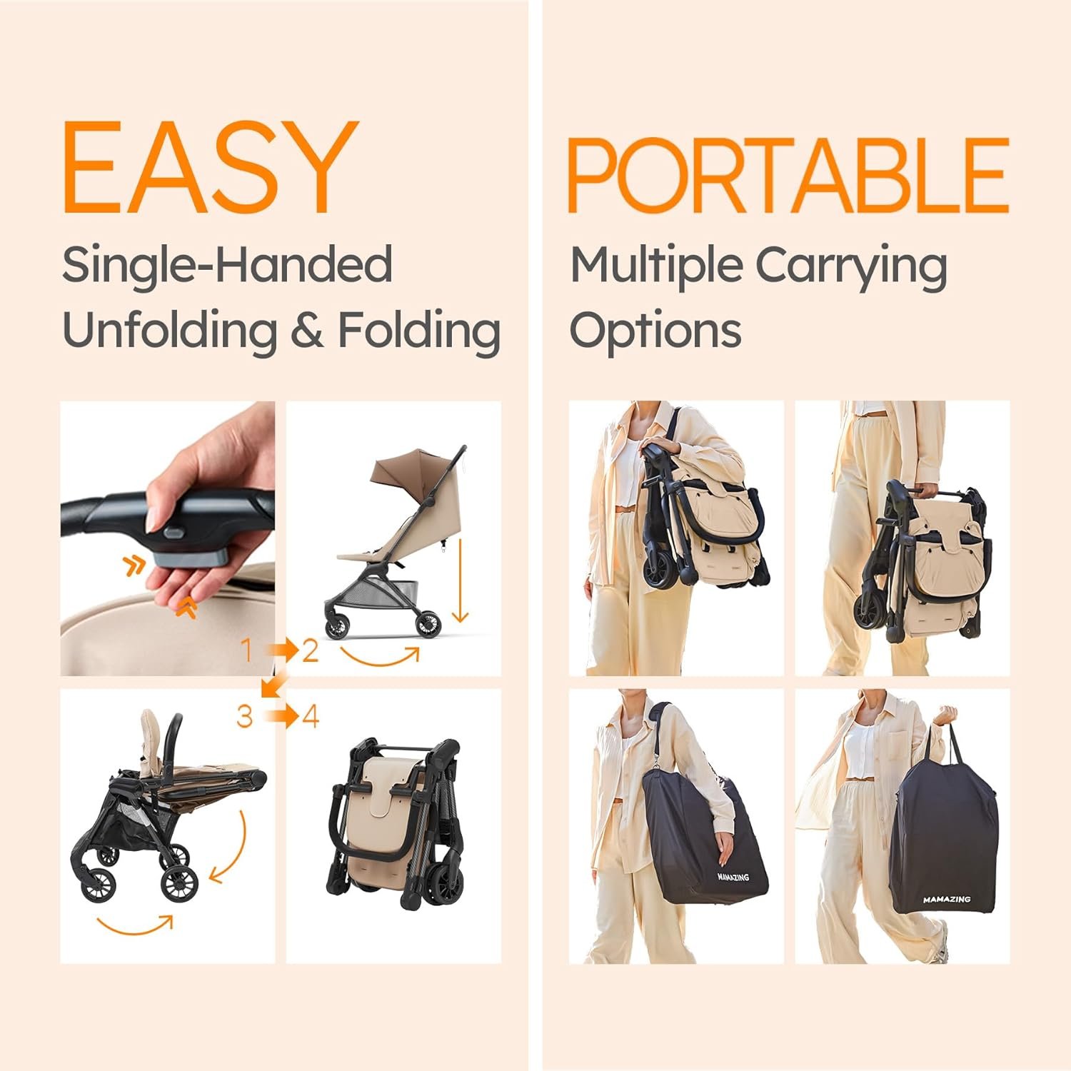 Lightweight Baby Strollers for Airplane, Ultra-Compact Travel Stroller, Light & Strong Portable Toddler Stroller with Carbon Fiber Frame and UPF 50+ Waterproof Fabric, Only 9.9 lbs, Brown - Image 8