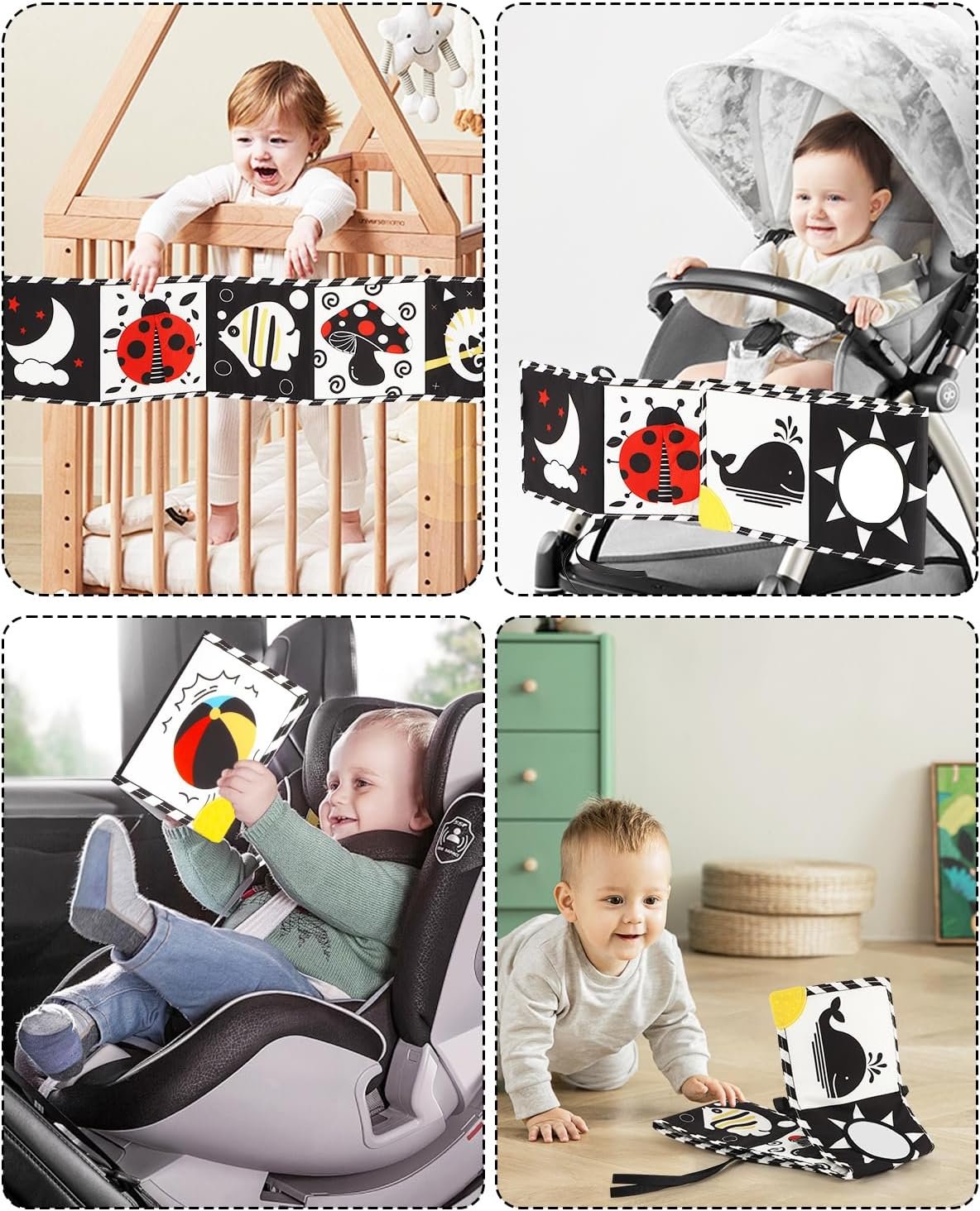 High Contrast Baby Book with Teether, Black and White Baby Book, 0-6-12 Months Soft Book for Newborn, Sensory Books, Montessori Learning Activities for Babies, Easter Basket Stuffer - Image 8
