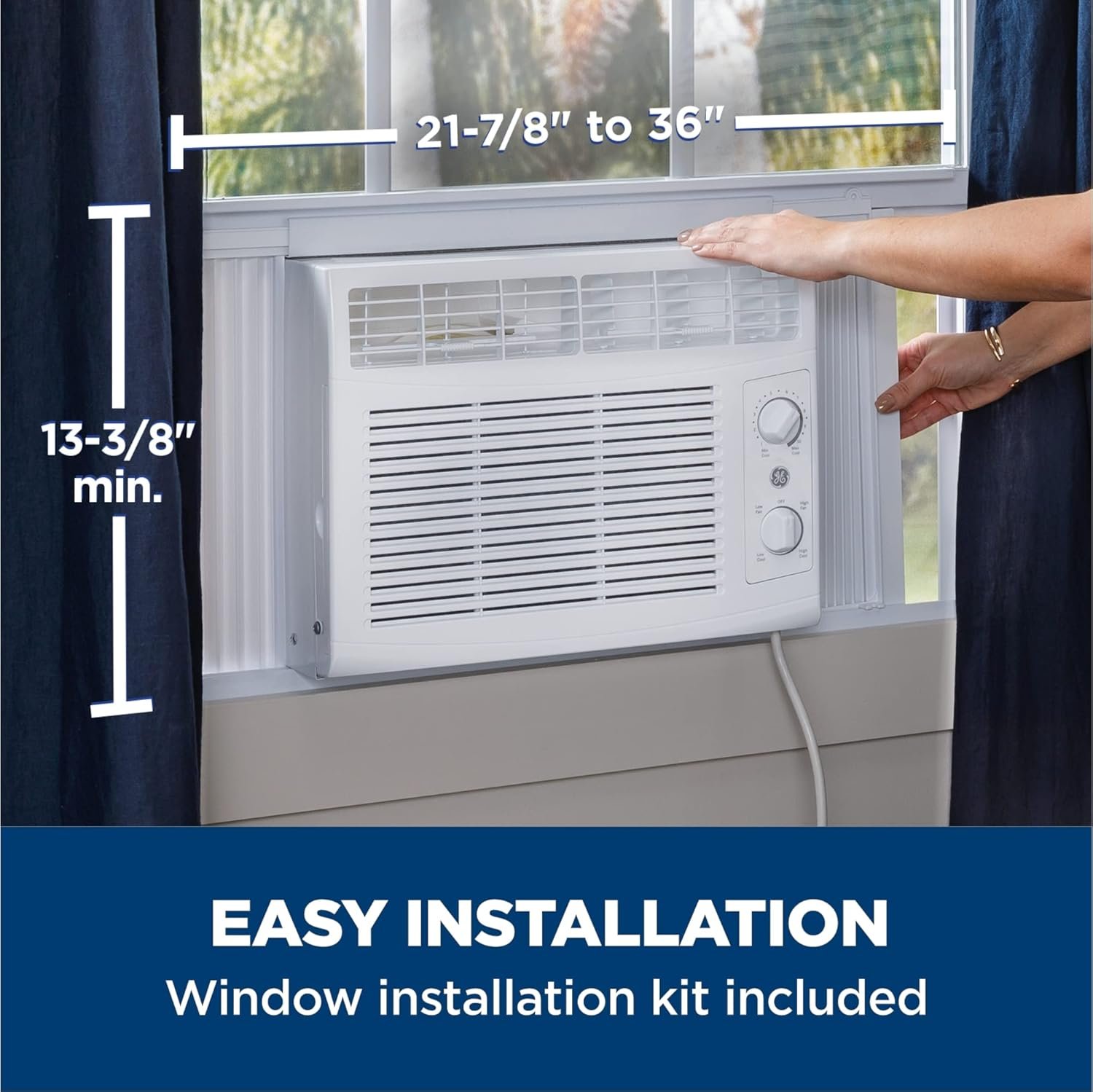 GE Window Air Conditioner Unit, 5,000 BTU for Small Rooms up to 150 sq ft. with Manual Adjustable Fan and Cooling Settings, Perfect for Small Bedroom or Living Room, Easy Install Kit Included, White - Image 3
