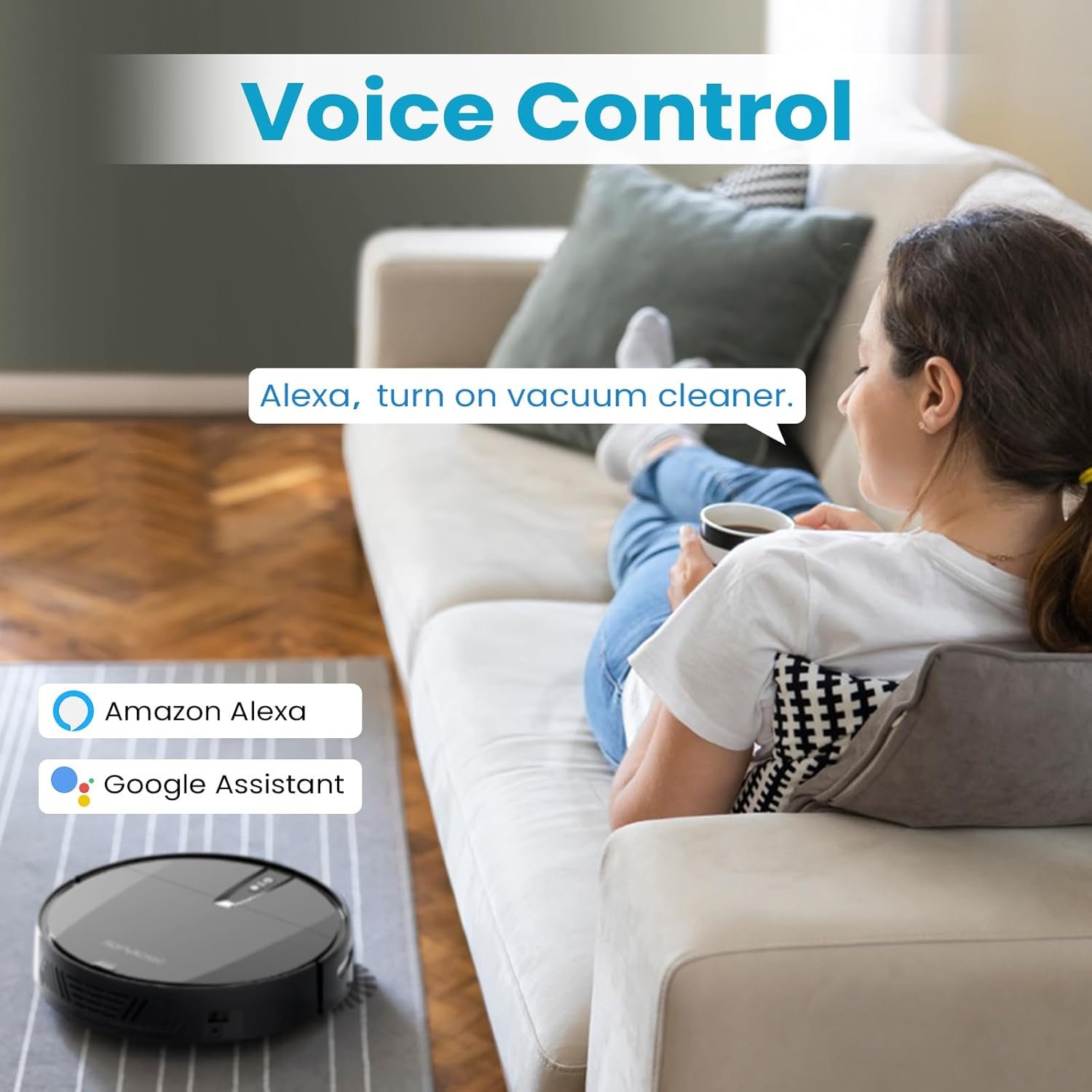 Robot Vacuum Cleaner with 3000Pa Cyclone Suction, APP/Voice/Remote Control, Automatic Self-Charging Robotic Vacuum, Scheduled Cleaning, Ideal for Pet Hair, Hard Floor, Low Carpet - Image 6
