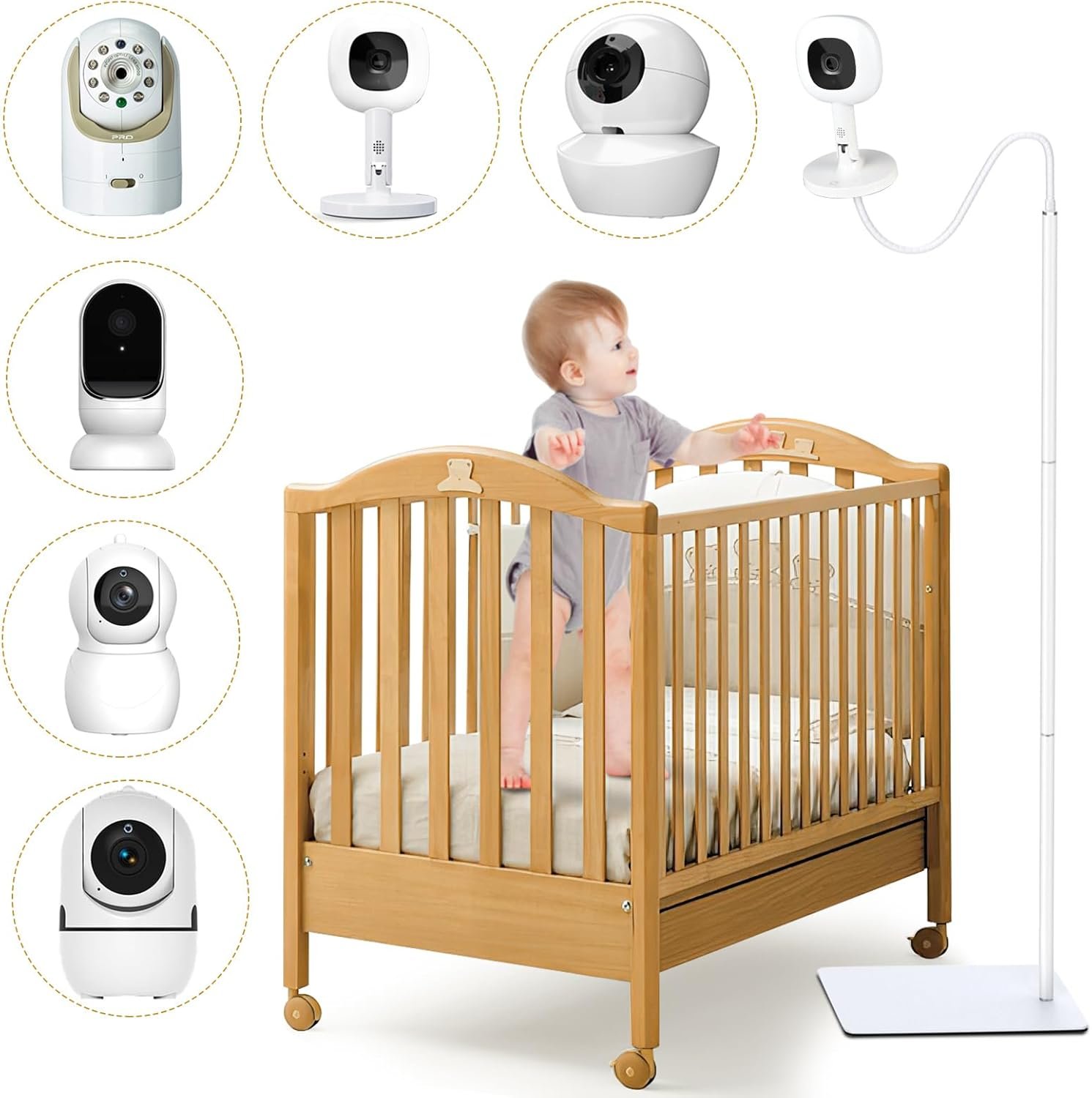 Baby Monitor Floor Stand Compatible with Infant Optics, Babysense, Nanit Pro, Owlet, Baby Ganibs, Bonoch, Adjustable Height from 37.4-68.8, Universal Baby Camera Stand Mount, Safety for Nursery - Image 2