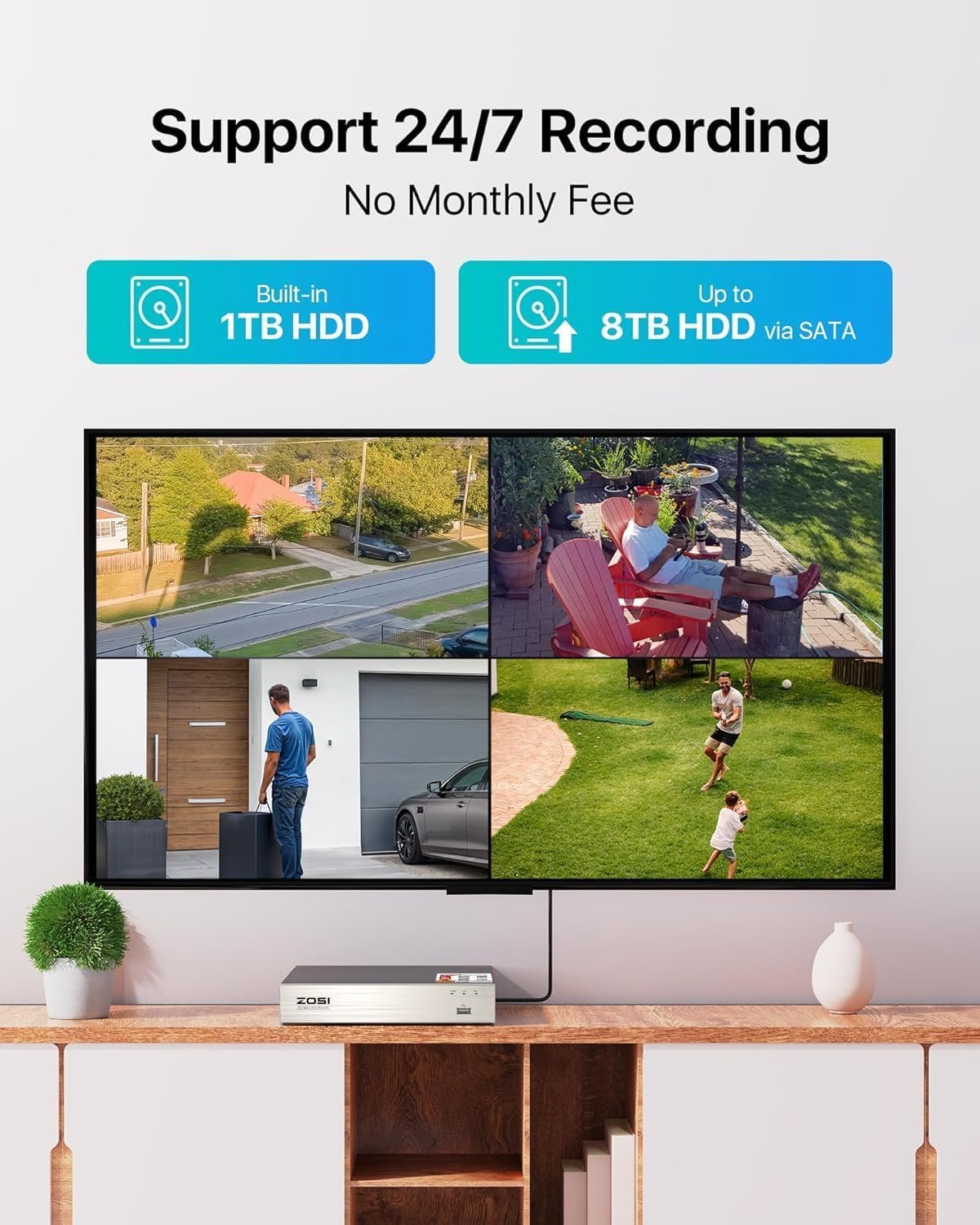 ZOSI 3K Lite 8CH H.265+ Home Security Camera System with AI Human/Vehicle Detection,Night Vision,5MP Lite 8 Channel CCTV DVR,4pcs 1080P 1920TVL 2MP Outdoor Indoor Surveillance Dome Cameras (No HDD) - Image 5