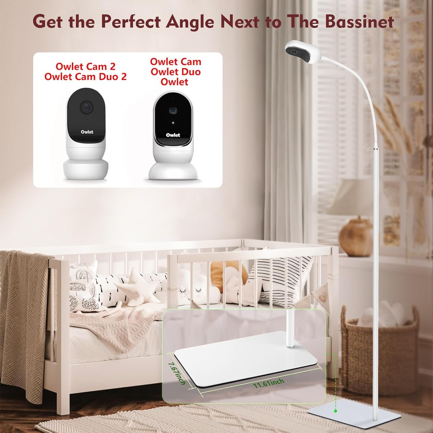 Baby Monitor Floor Stand Compatible with Infant Optics, Babysense, Nanit Pro, Owlet, Baby Ganibs, Bonoch, Adjustable Height from 37.4-68.8, Universal Baby Camera Stand Mount, Safety for Nursery - Image 7