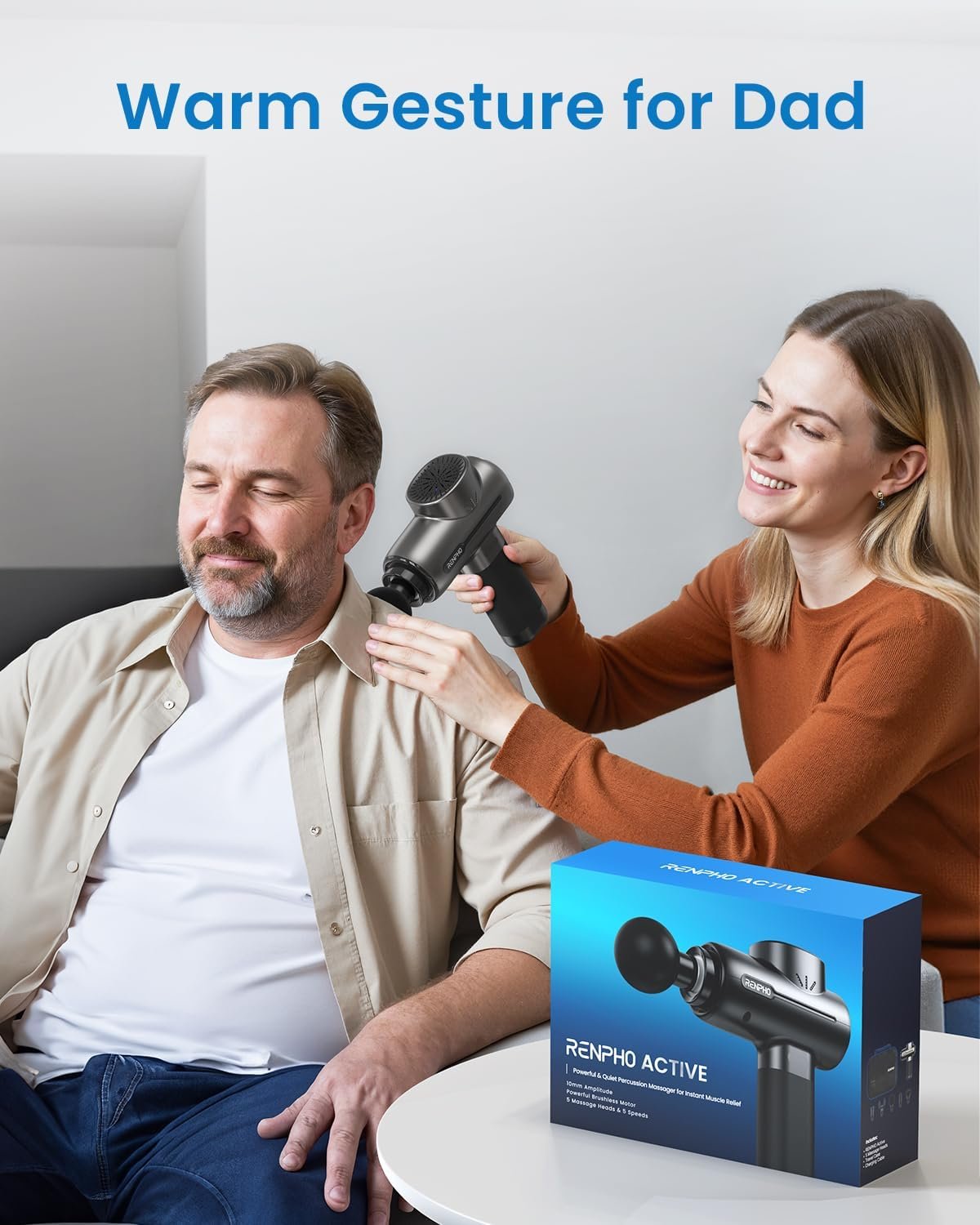 RENPHO Massage Gun Deep Tissue, Fathers Day Dad Gifts, FSA HSA Eligible Portable Percussion Massager for Back and Neck, Handheld Device with Carry Case, Active - Image 5