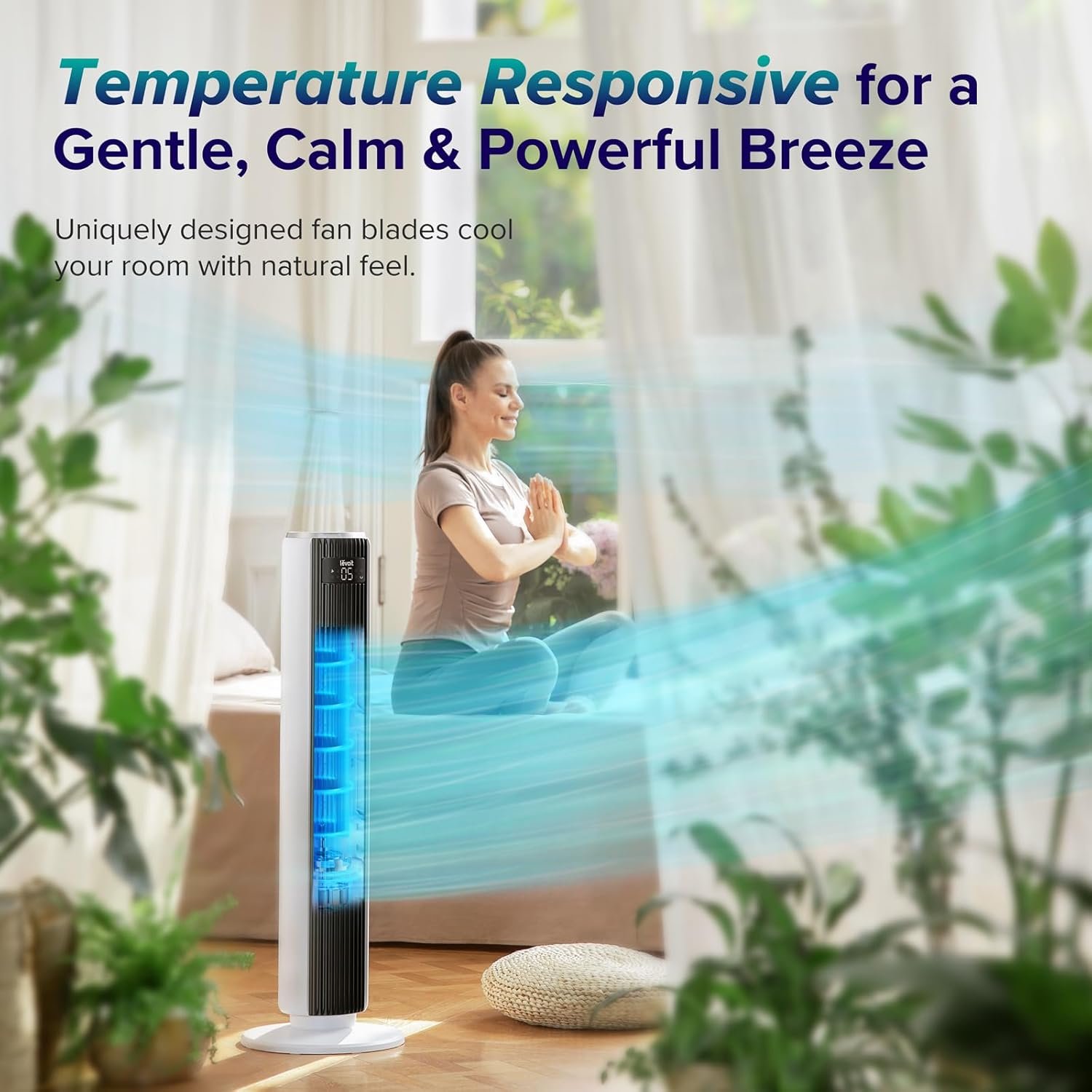 LEVOIT Tower Fan for Bedroom, Standing Fan that Blows Cold Air for Home, 28dB Quiet for Sleep, Remote, 90° Oscillation, 12H Timer, 25ft/s Velocity, 5 Speeds, 4 Modes, Bladeless 36 inch, White - Image 3