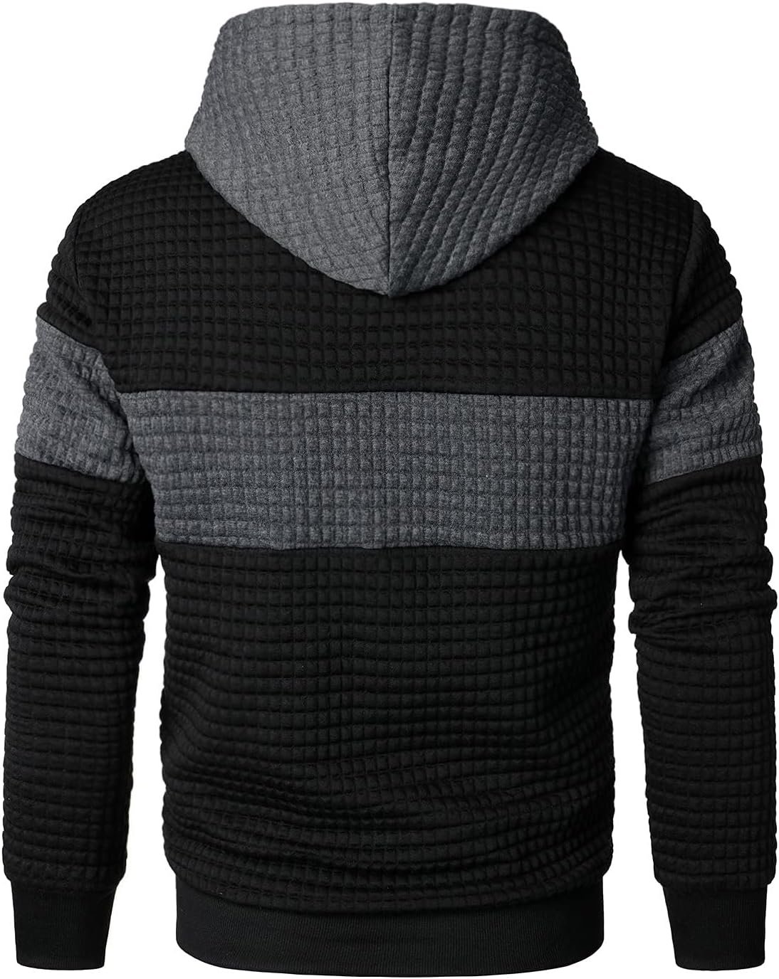 Men’s Sweatshirts Long Sleeve Pullover Patchwork Plaid Jacquard Hoodie Casual Drawstring Hoody Top - Image 3