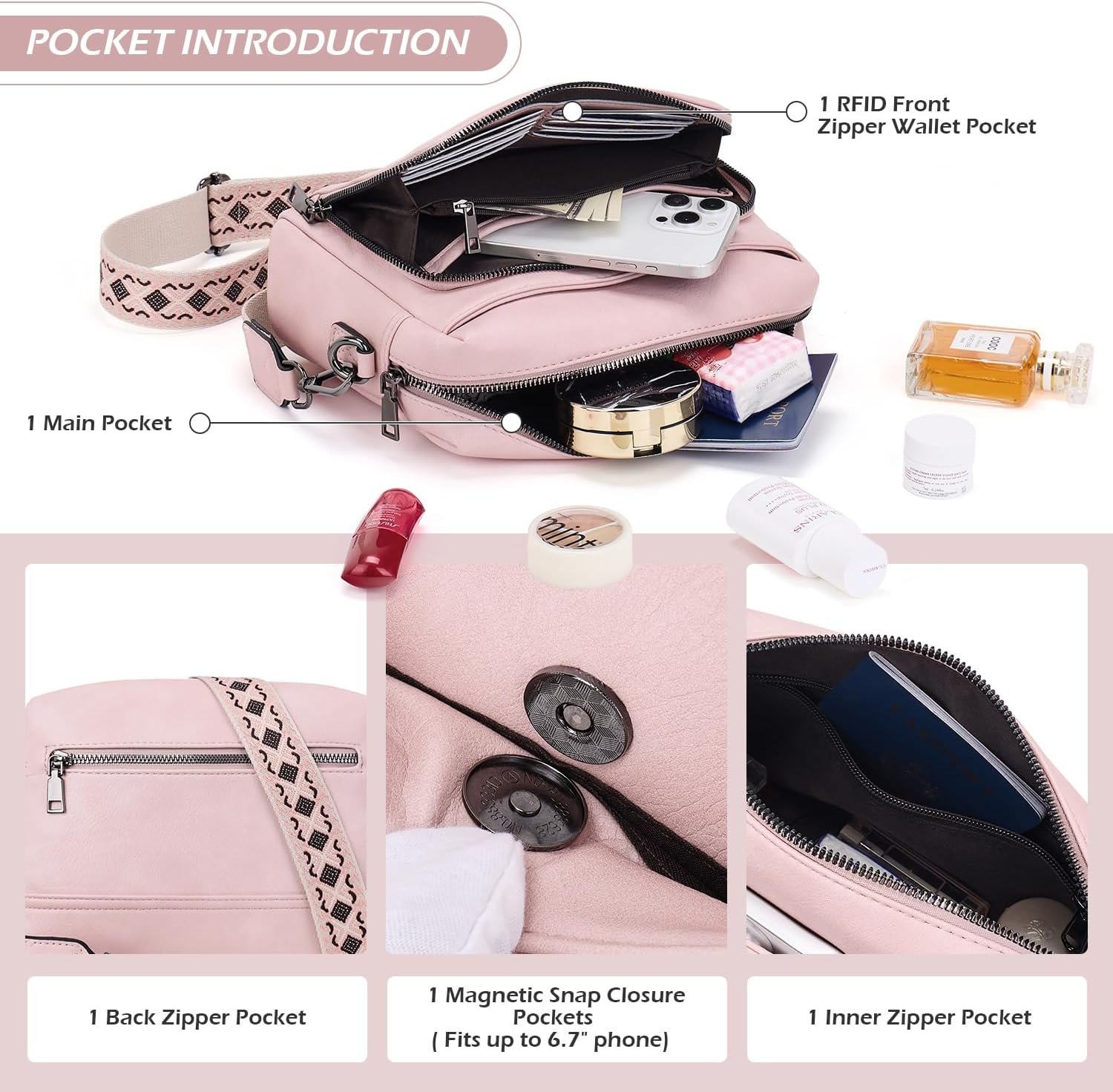 POIUGOYA Crossbody Purses for Women Trendy,Vegan Leather Medium Crossbody Bag,Women's Crossbody Travel Purse Built in Wallet - Image 5