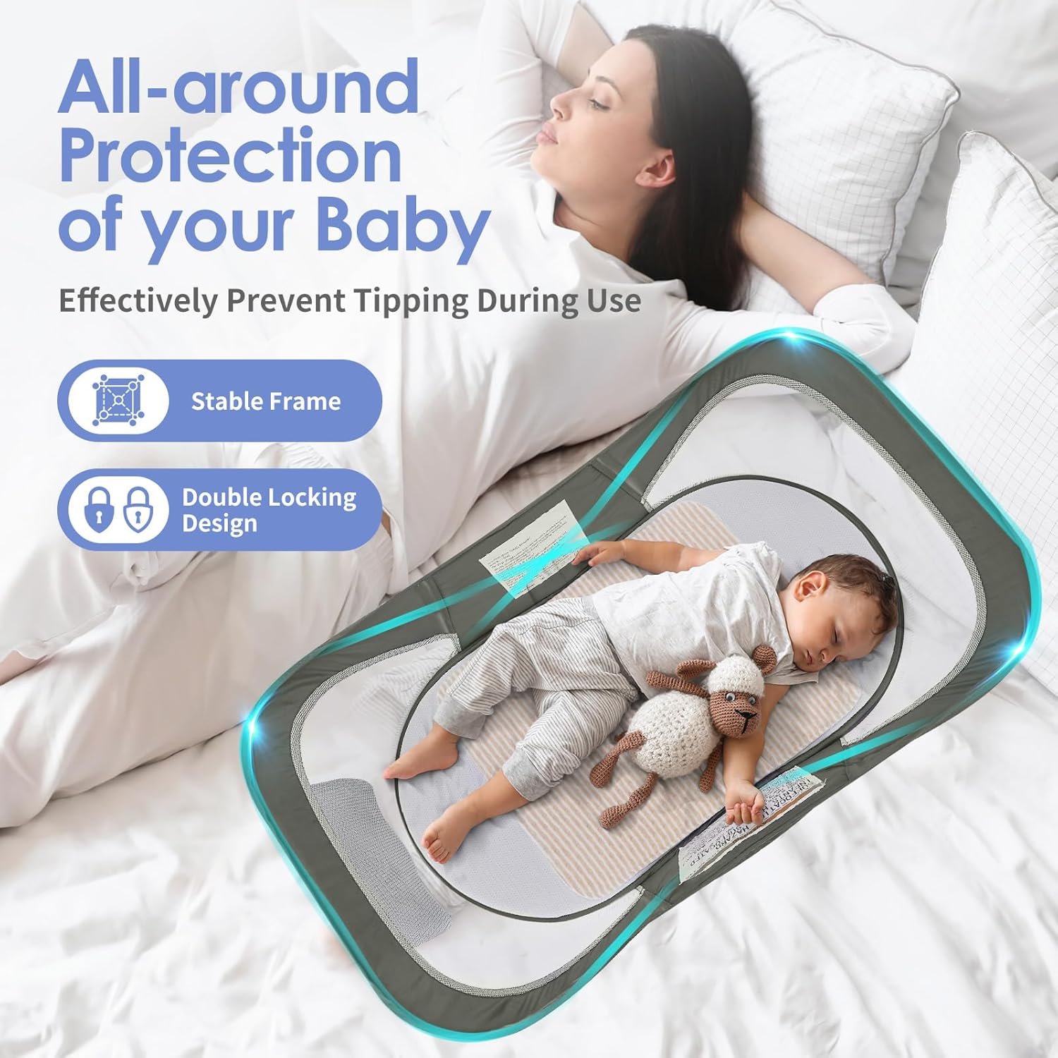 Portable Baby Bassinet Travel Baby Bed, Baby Cribs Travel Pod for Outdoors Baby Lounger Infant Travel Bed with Mosquito Net and Sunshade Canopy, Lightweight Washable Foldable - Image 4