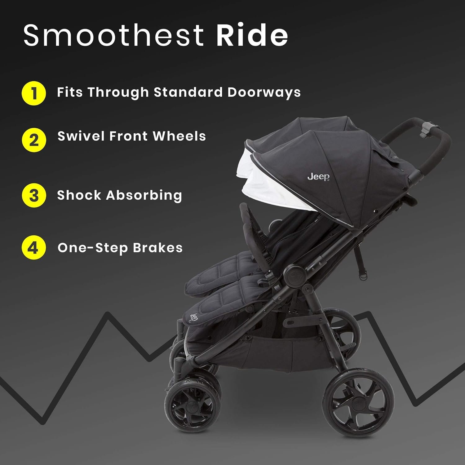 Jeep Destination Ultralight Side x Side Double Stroller, Midnight - Image 6