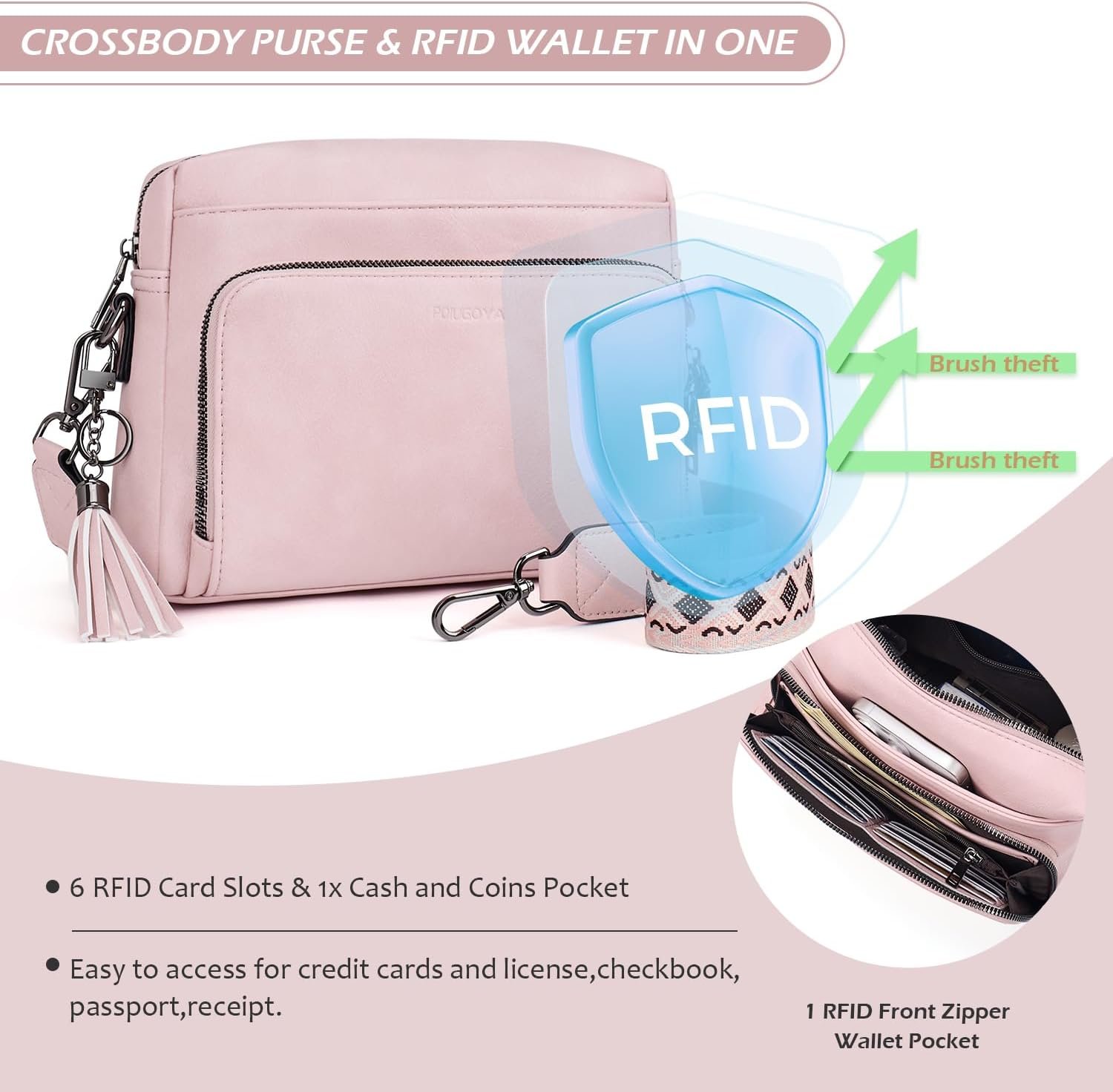 POIUGOYA Crossbody Purses for Women Trendy,Vegan Leather Medium Crossbody Bag,Women's Crossbody Travel Purse Built in Wallet - Image 4